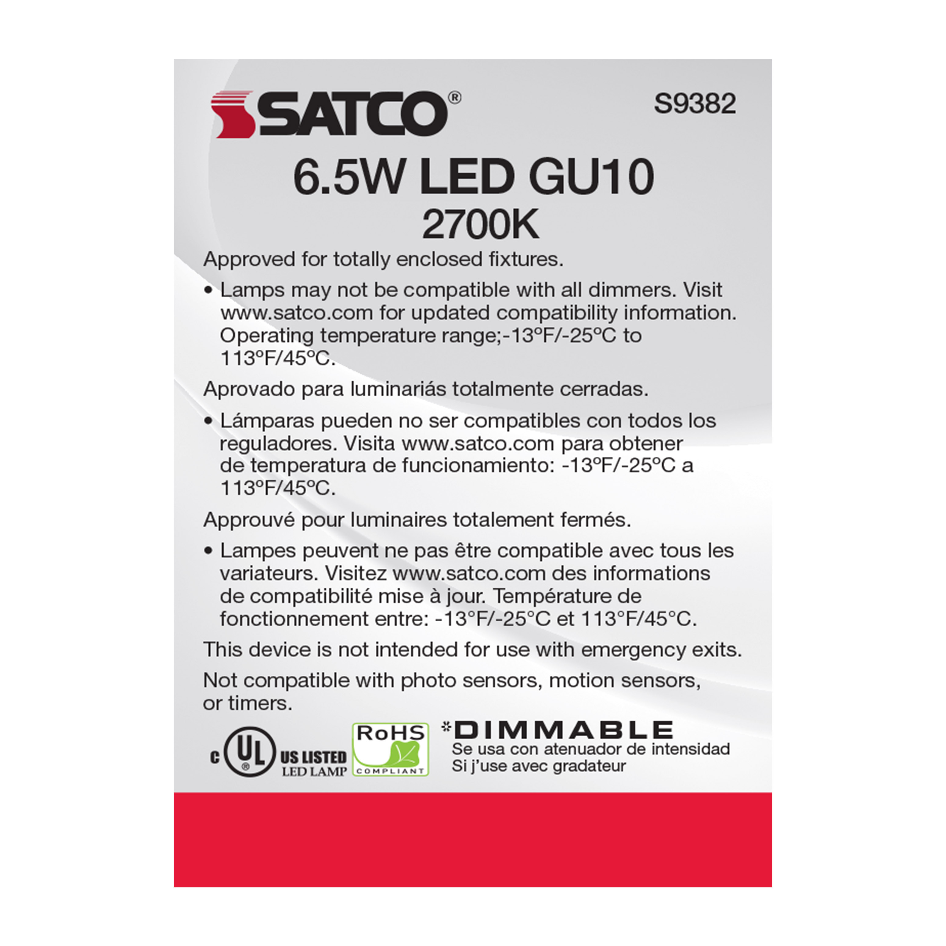 6.5MR16/LED/40'/27K/120V/GU10 - S9382
