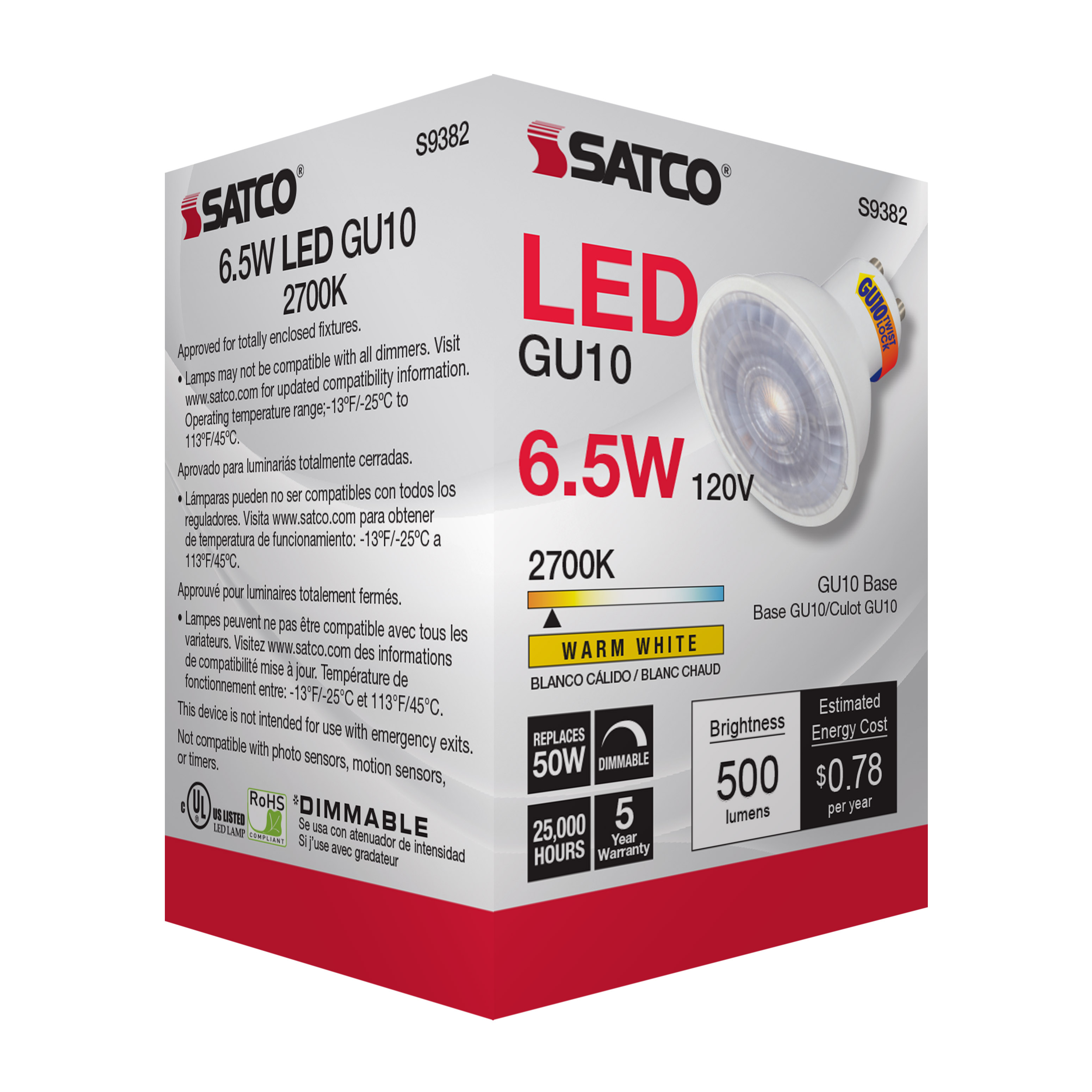 6.5MR16/LED/40'/27K/120V/GU10 - S9382