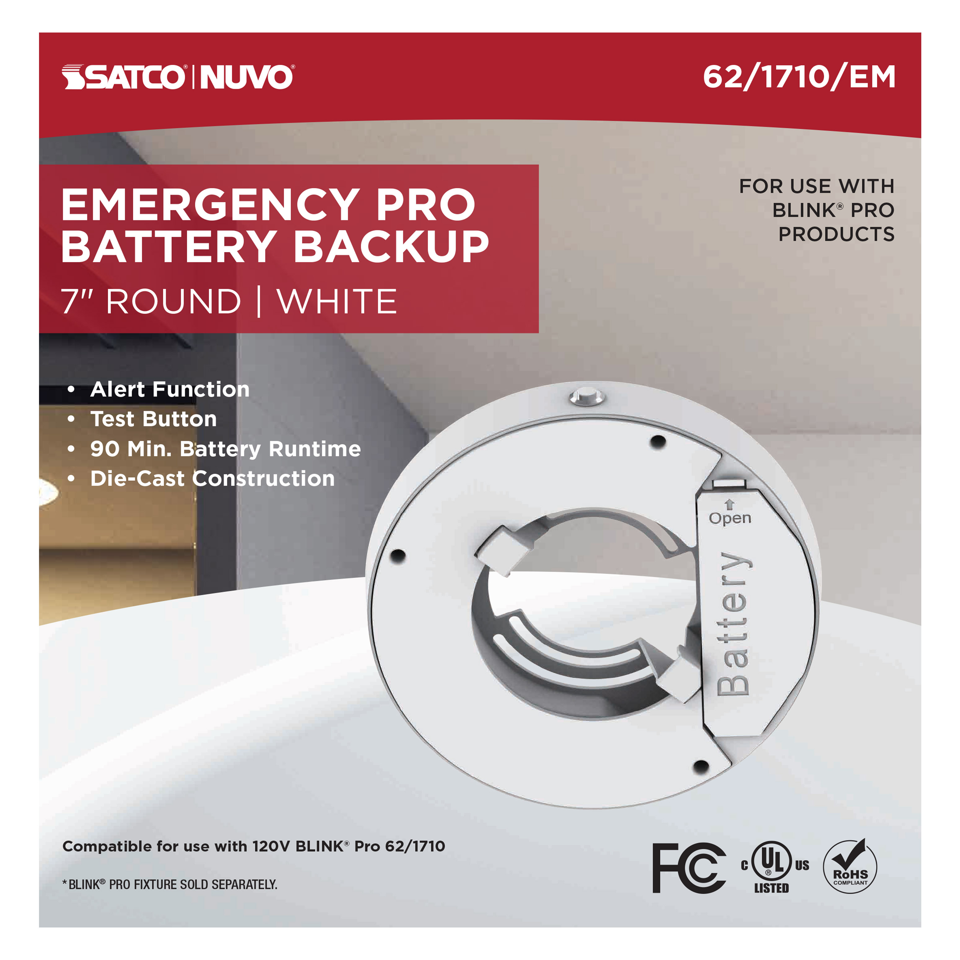 7" RD BLINK PRO EM BATT BACKUP - 62-1710-EM