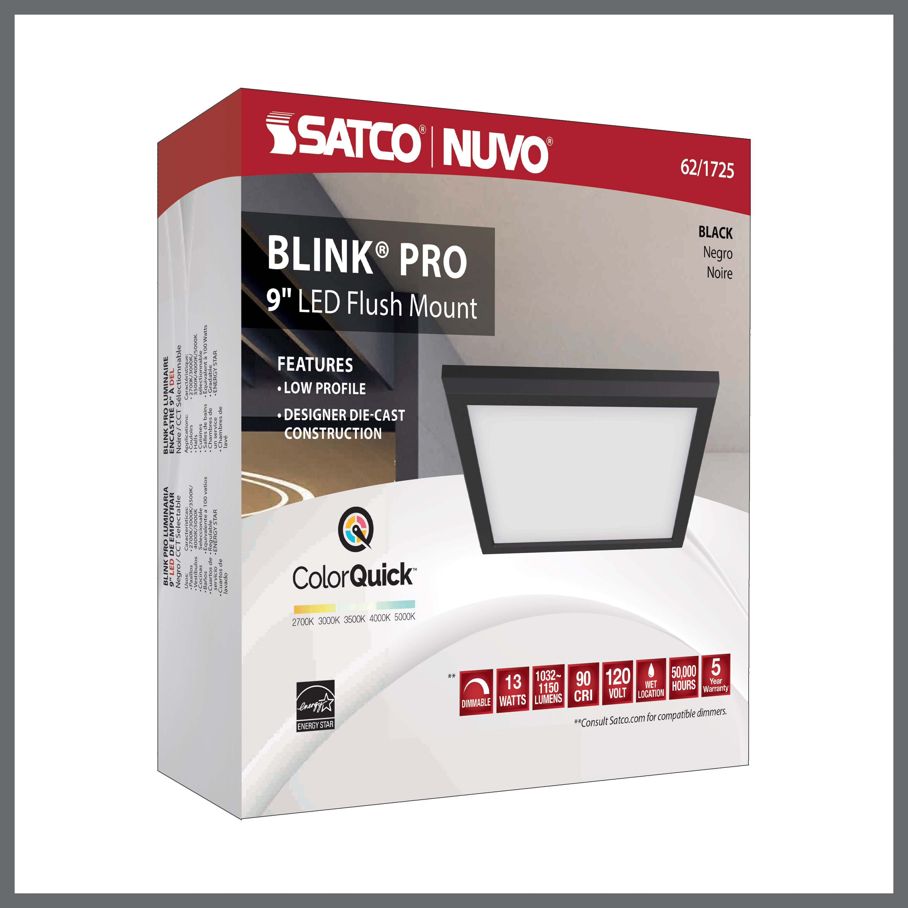 BLINK 13W LED 9" SQ BLACK - 62-1725