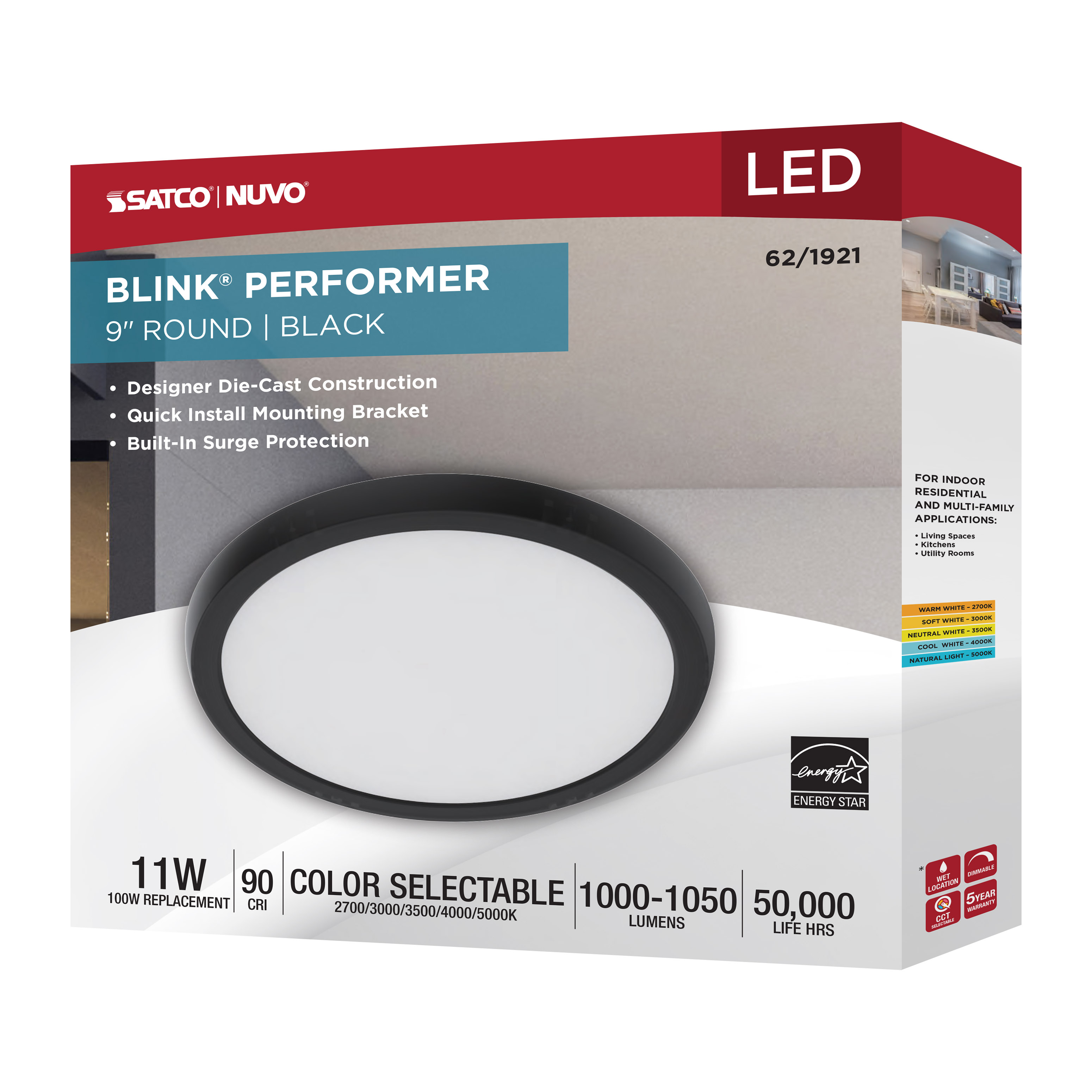 BLINK 11W LED 9" ROUND BLACK - 62-1921