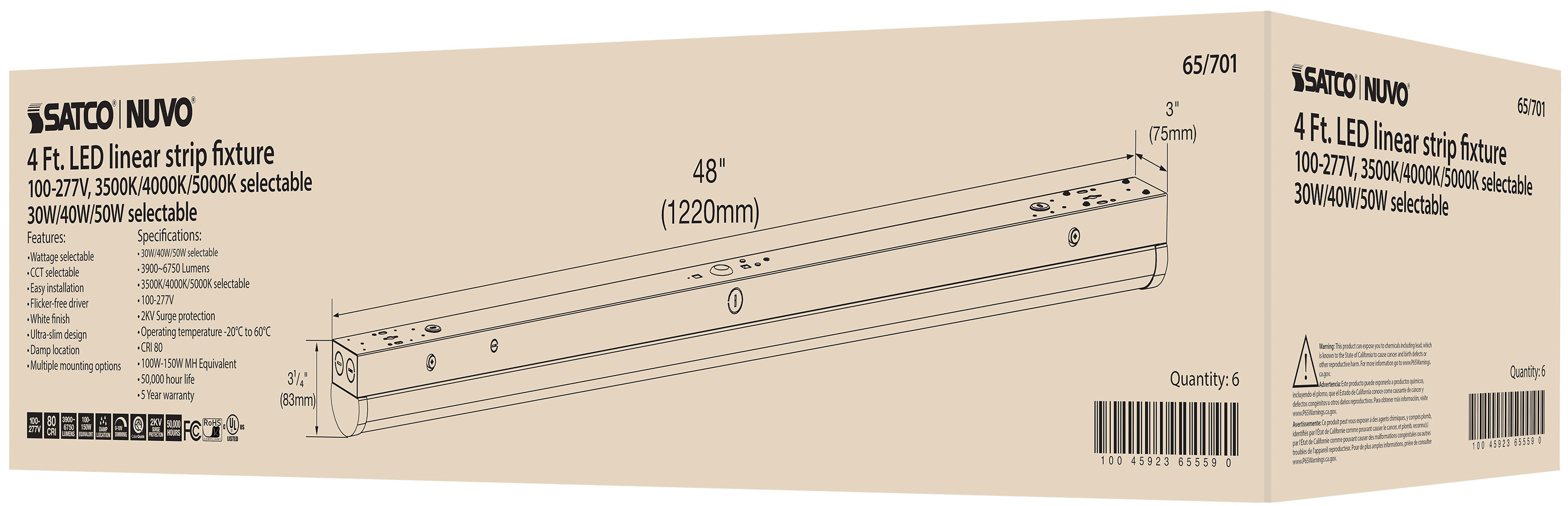 4' LINEAR STRIP WHITE FINISH - 65-701