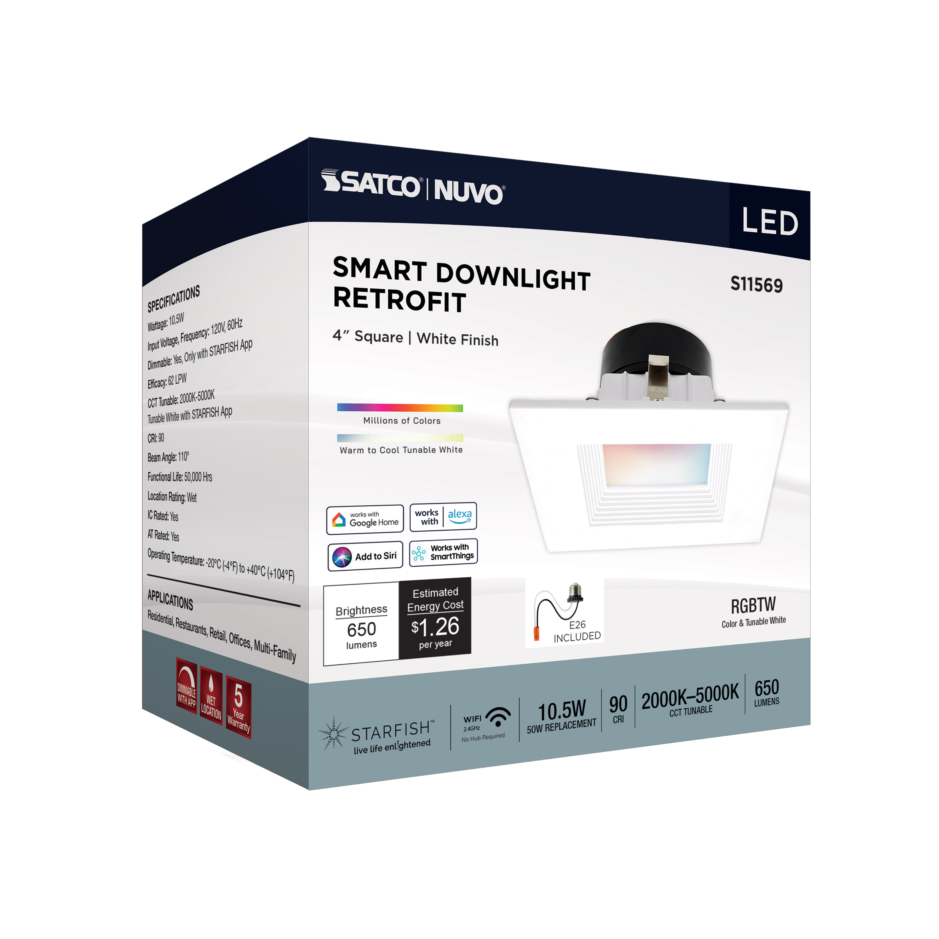 10.5WLED/RDL/4/RGBTW/SQ/WH - S11569