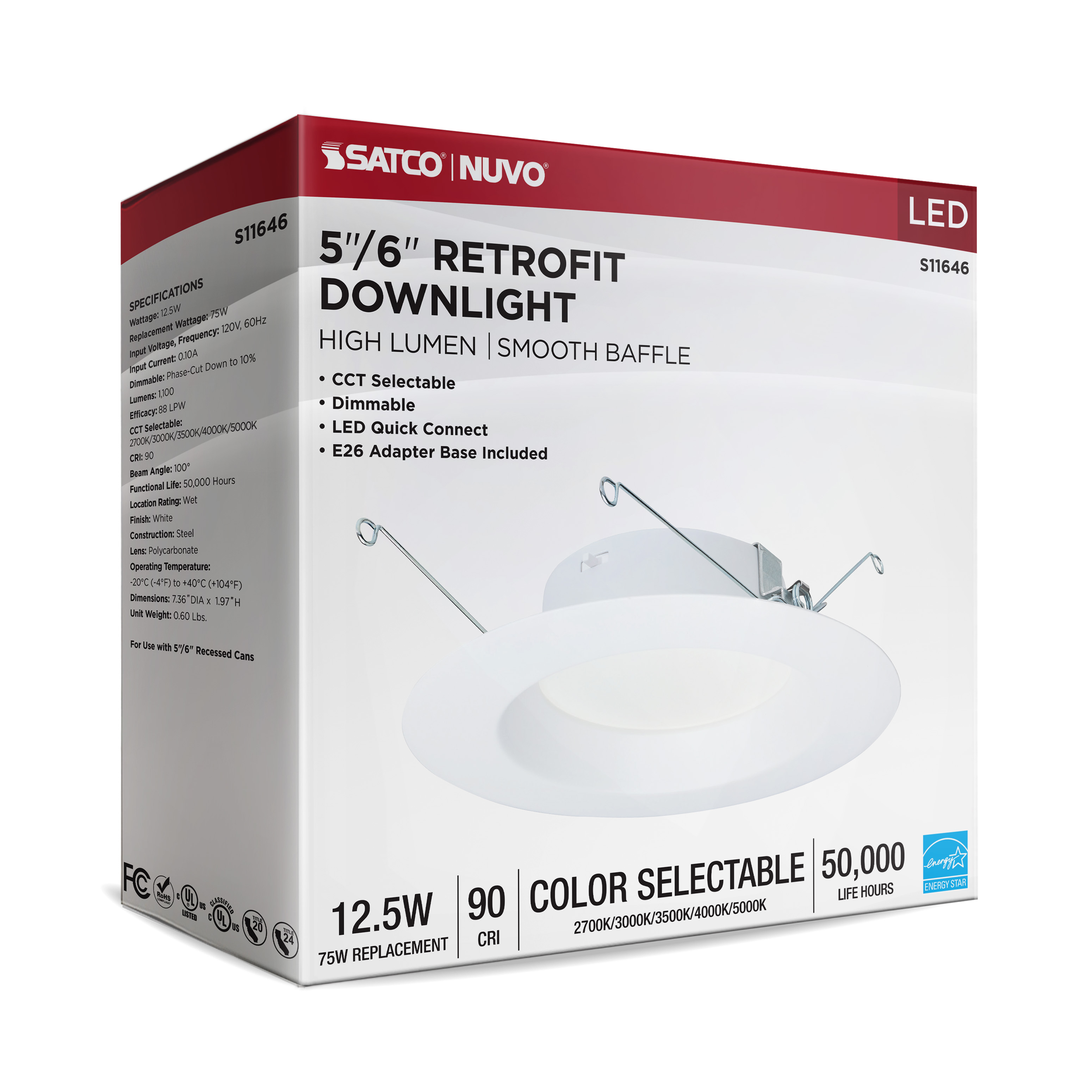 12.5WLED/DLR/5-6/CCT-SEL/RD/WH - S11646