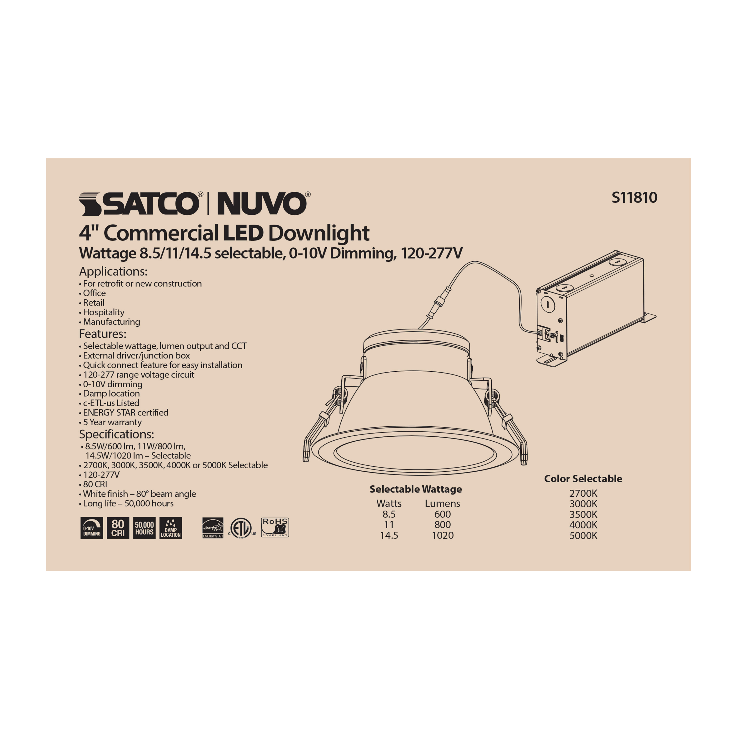 14.5WLED/CDL/4/ADJ-CCT/80D - S11810