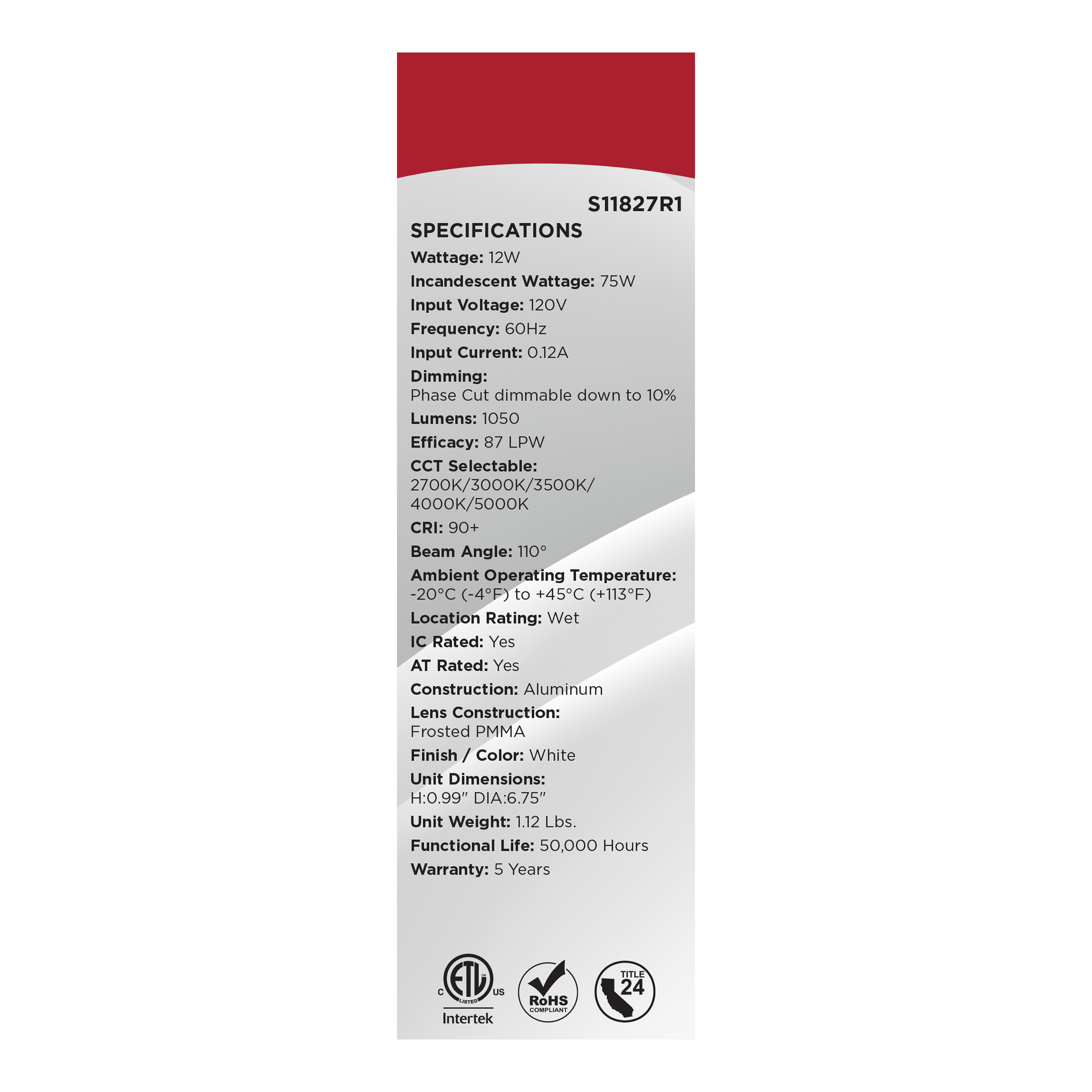 12WLED/DW/EL/6/CCT-SEL/RND/RD - S11827R1