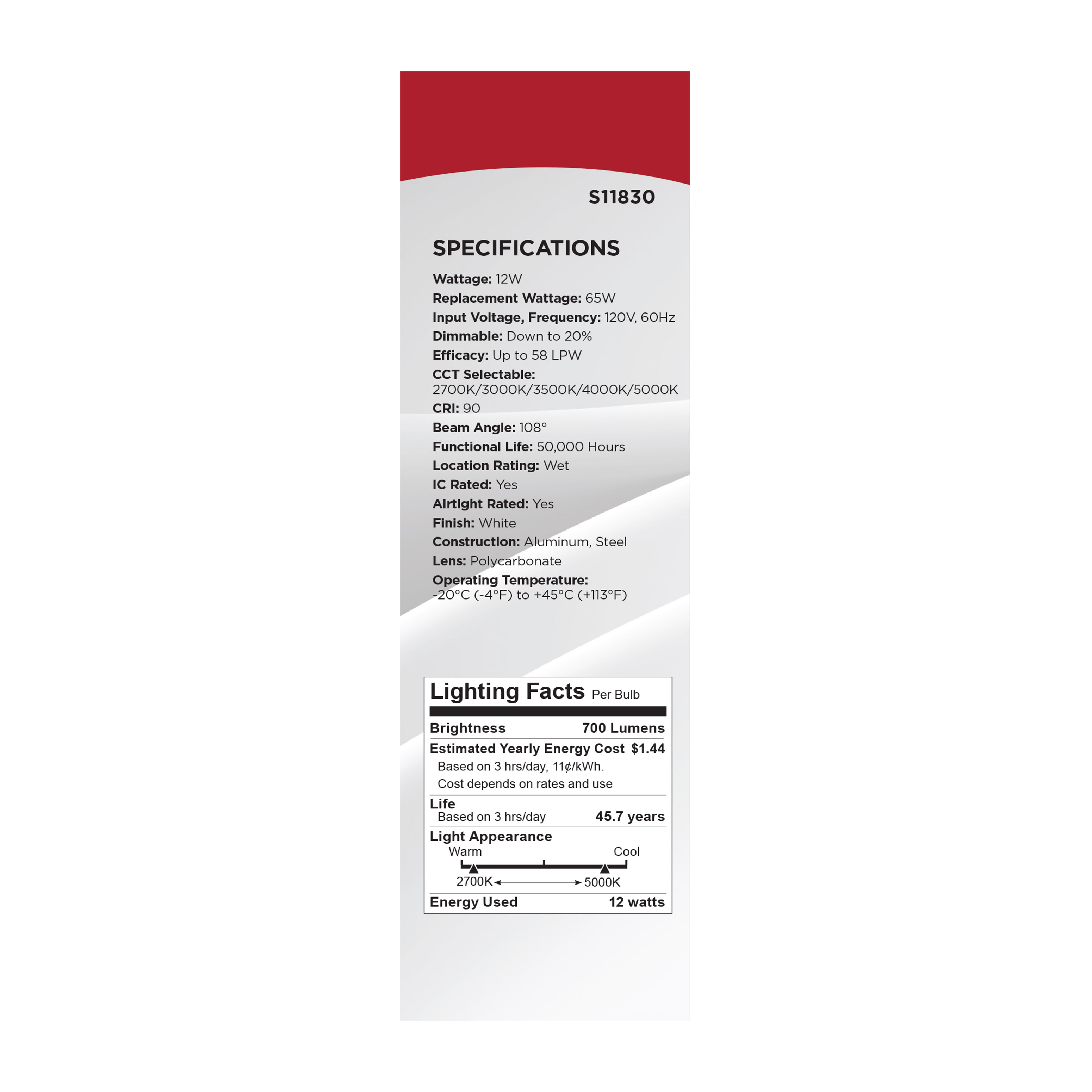 12WLED/DW/EL/6/CCT-SEL/SQ/RD - S11830