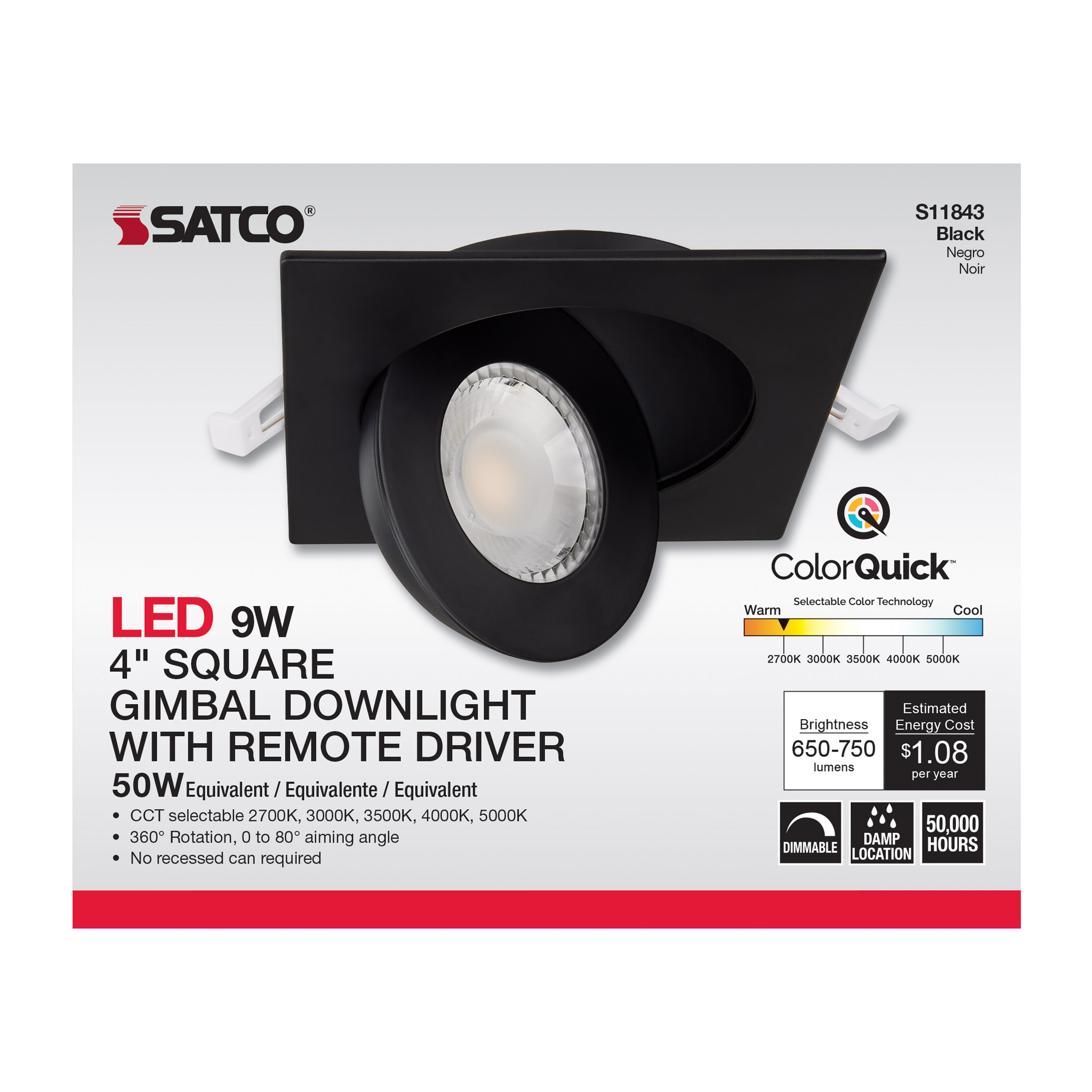 9WLED/GBL/4/CCT/SQ/BLK - S11843