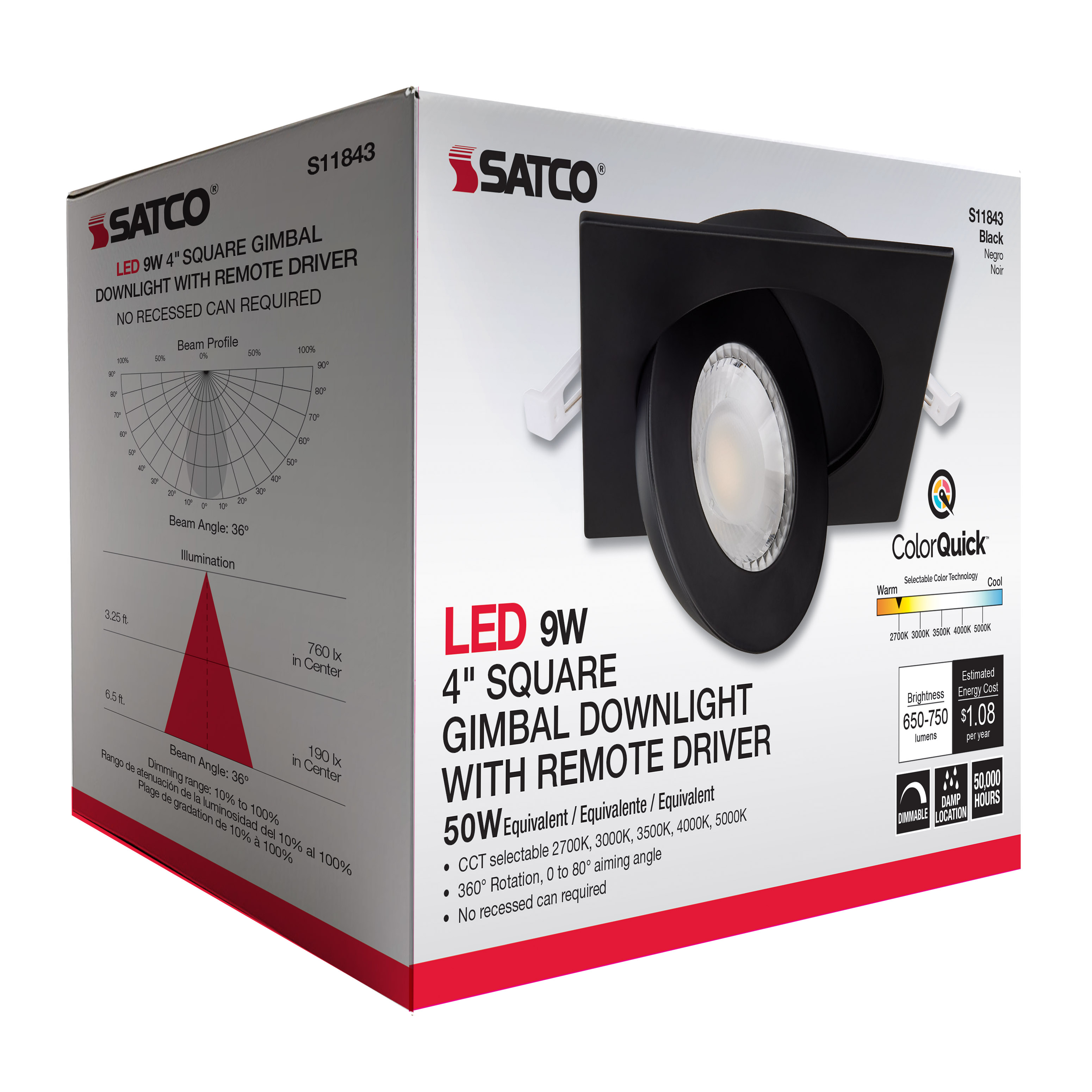 9WLED/GBL/4/CCT/SQ/BLK - S11843