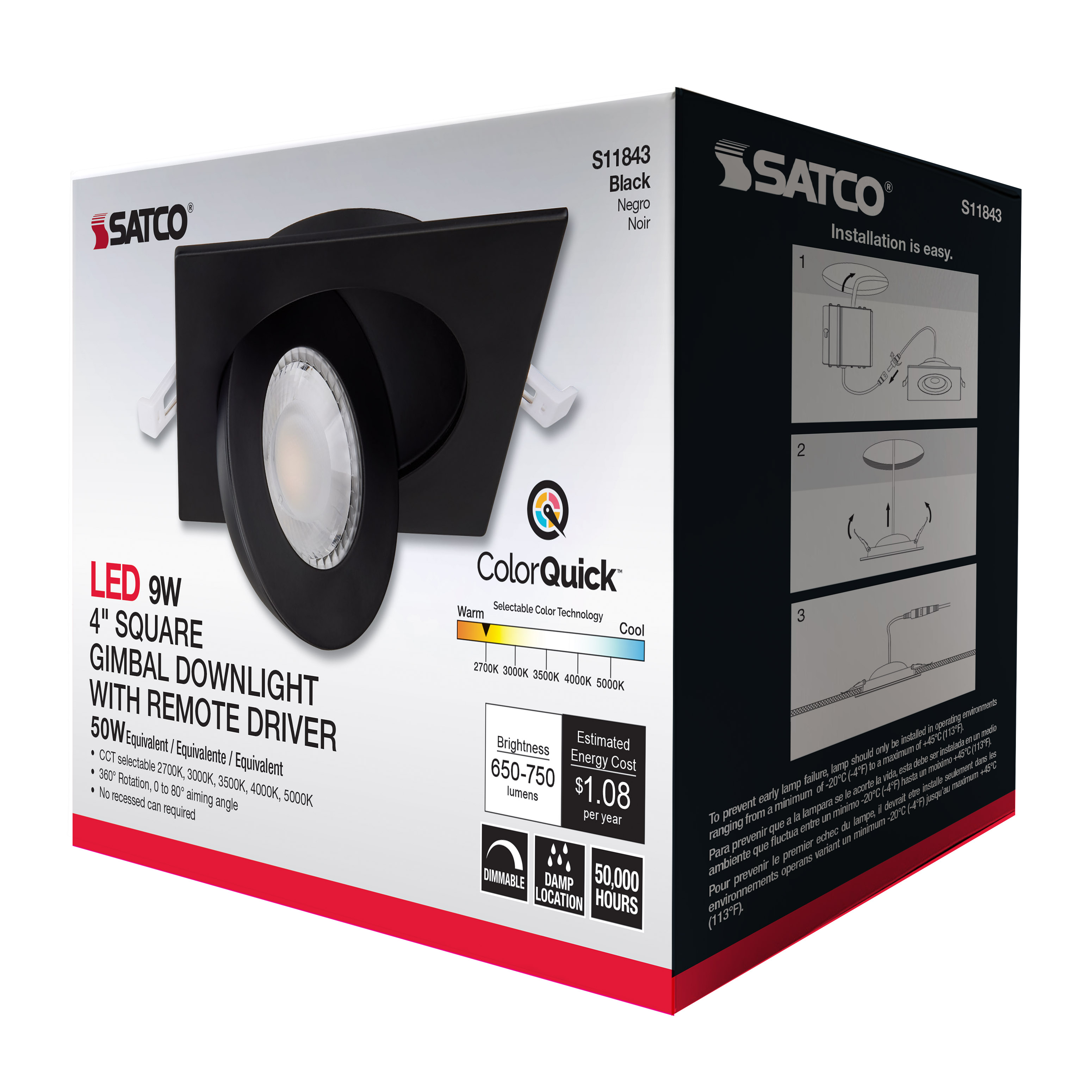 9WLED/GBL/4/CCT/SQ/BLK - S11843