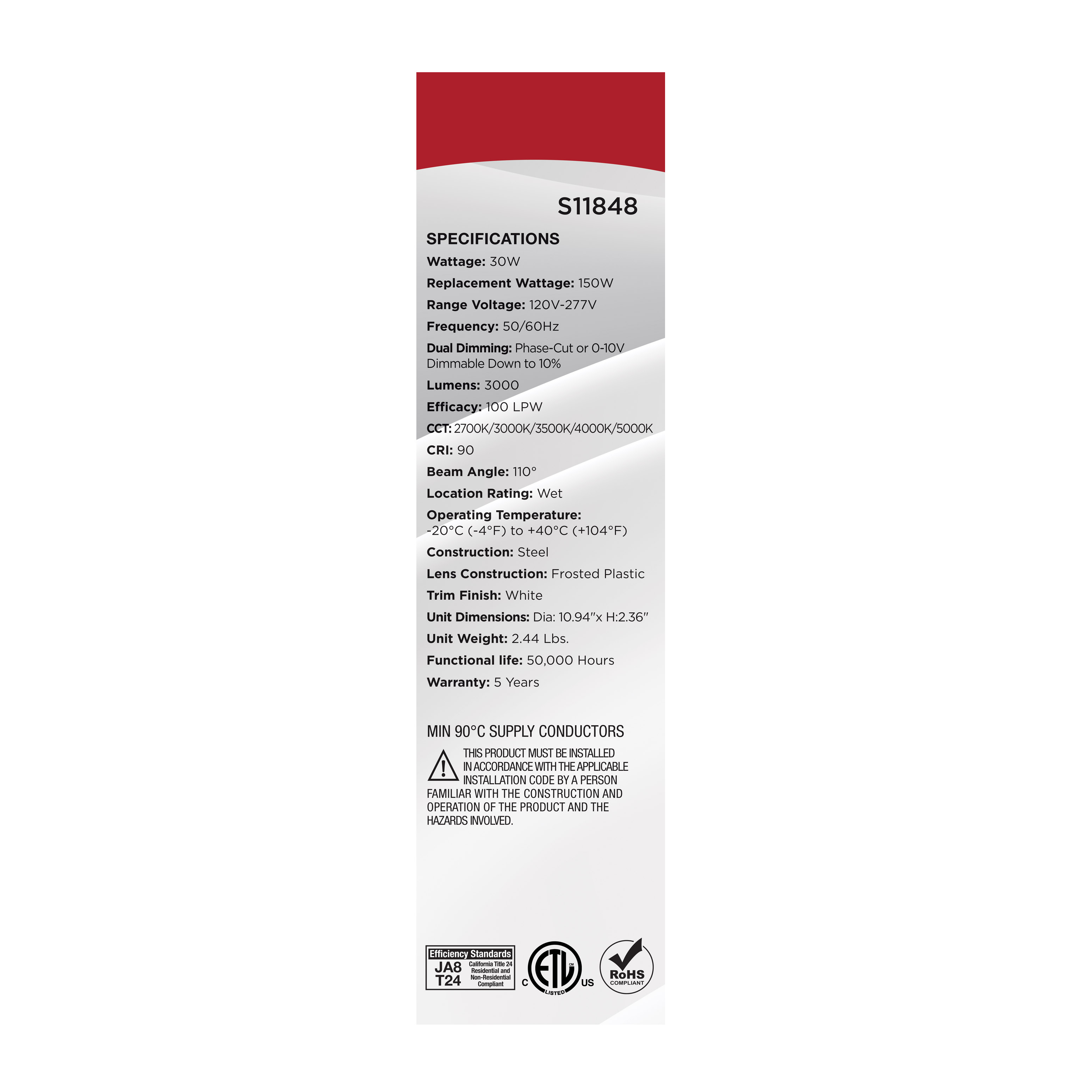 30WLED/DW/10/CCT/RND/FL/DD - S11848