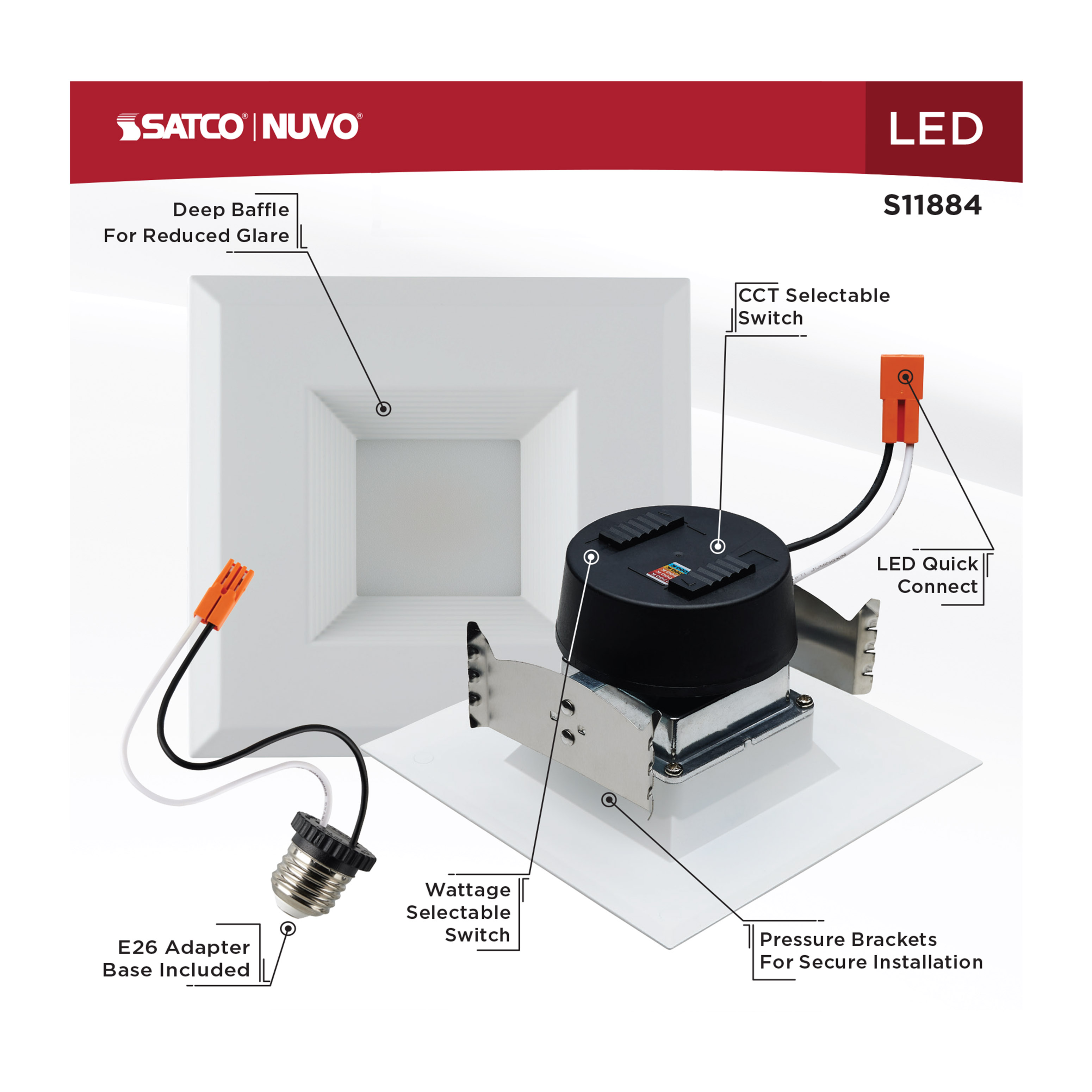 9.5WLED/DLR/4/WS/5CCT/SQ/DB - S11884