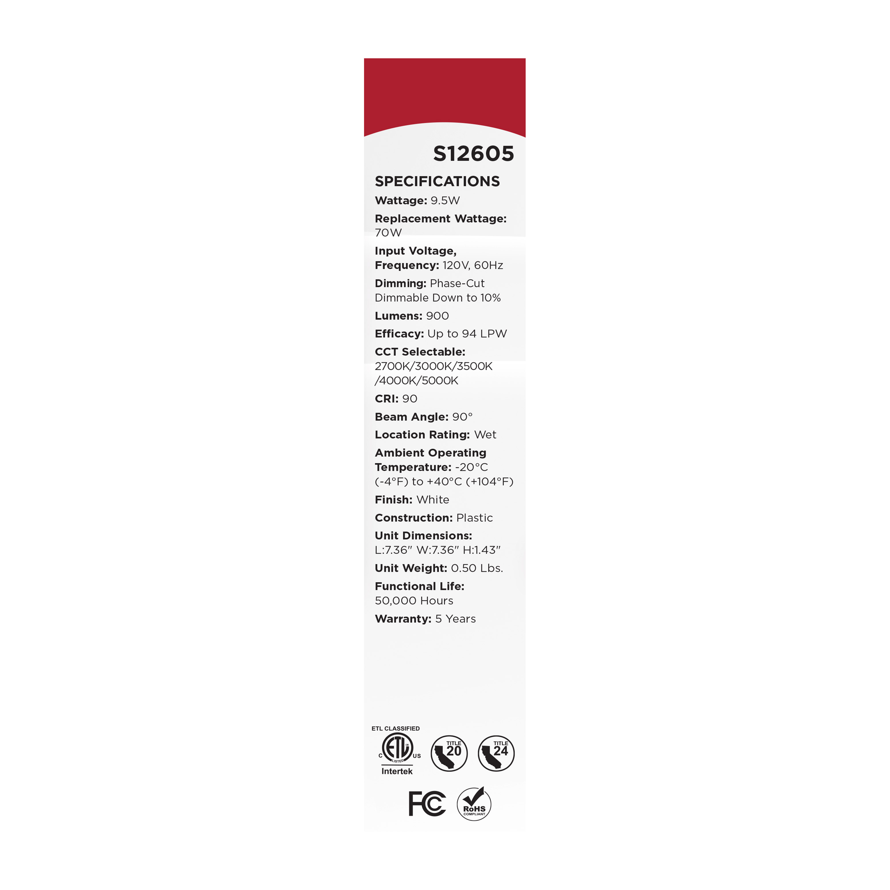 10WLED/DLR/5-6/5CCT/E/SQ/WH - S12605