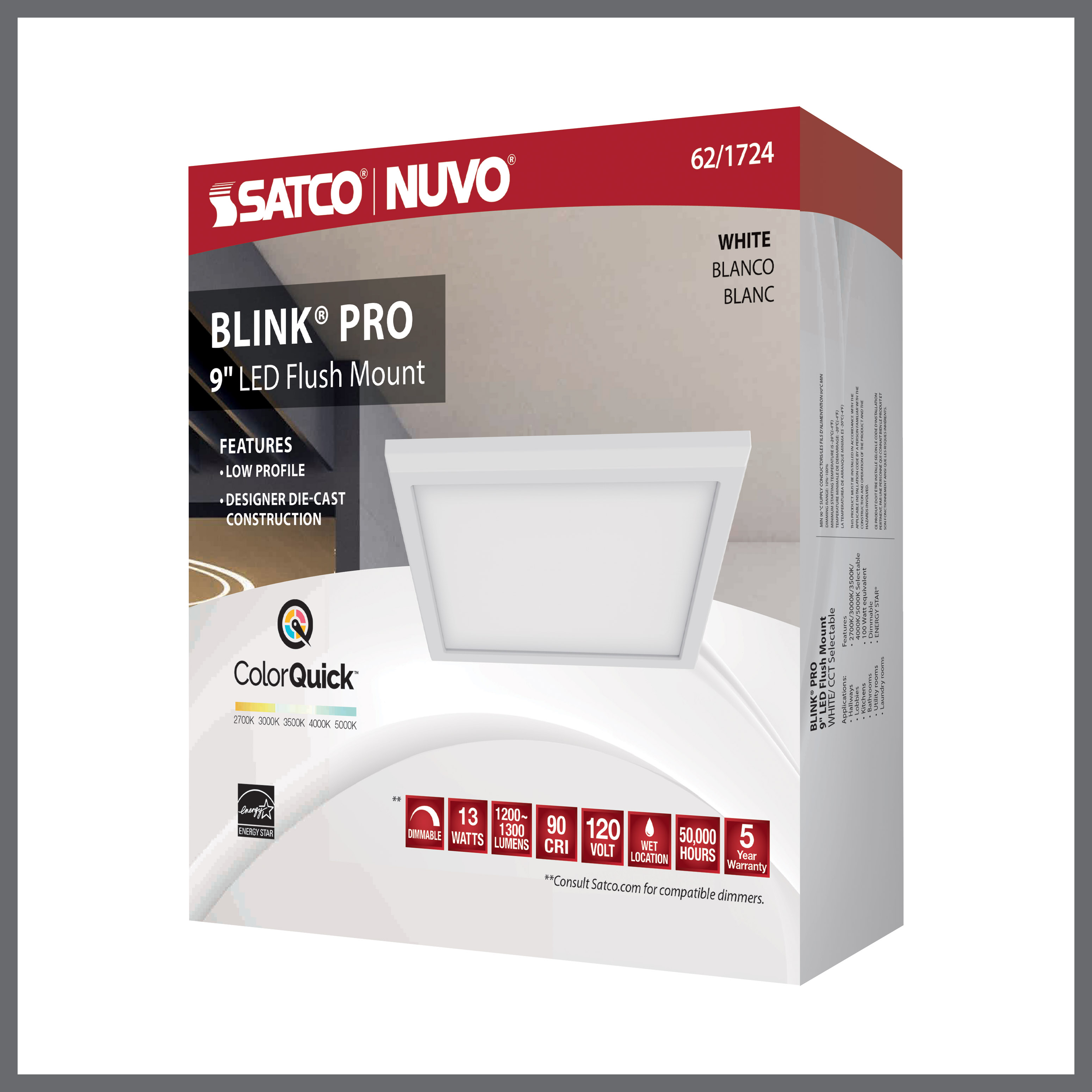 BLINK 13W LED 9" SQ WHITE - 62-1724