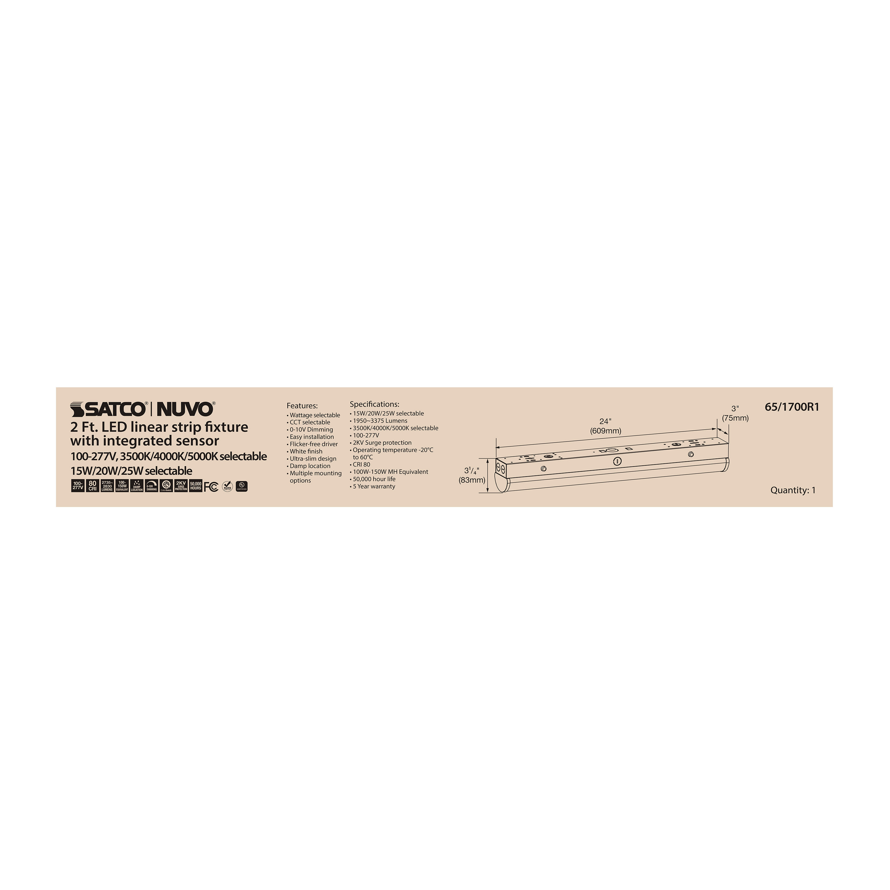 2' LINEAR STRIP W/SENSOR - 65-1700R1