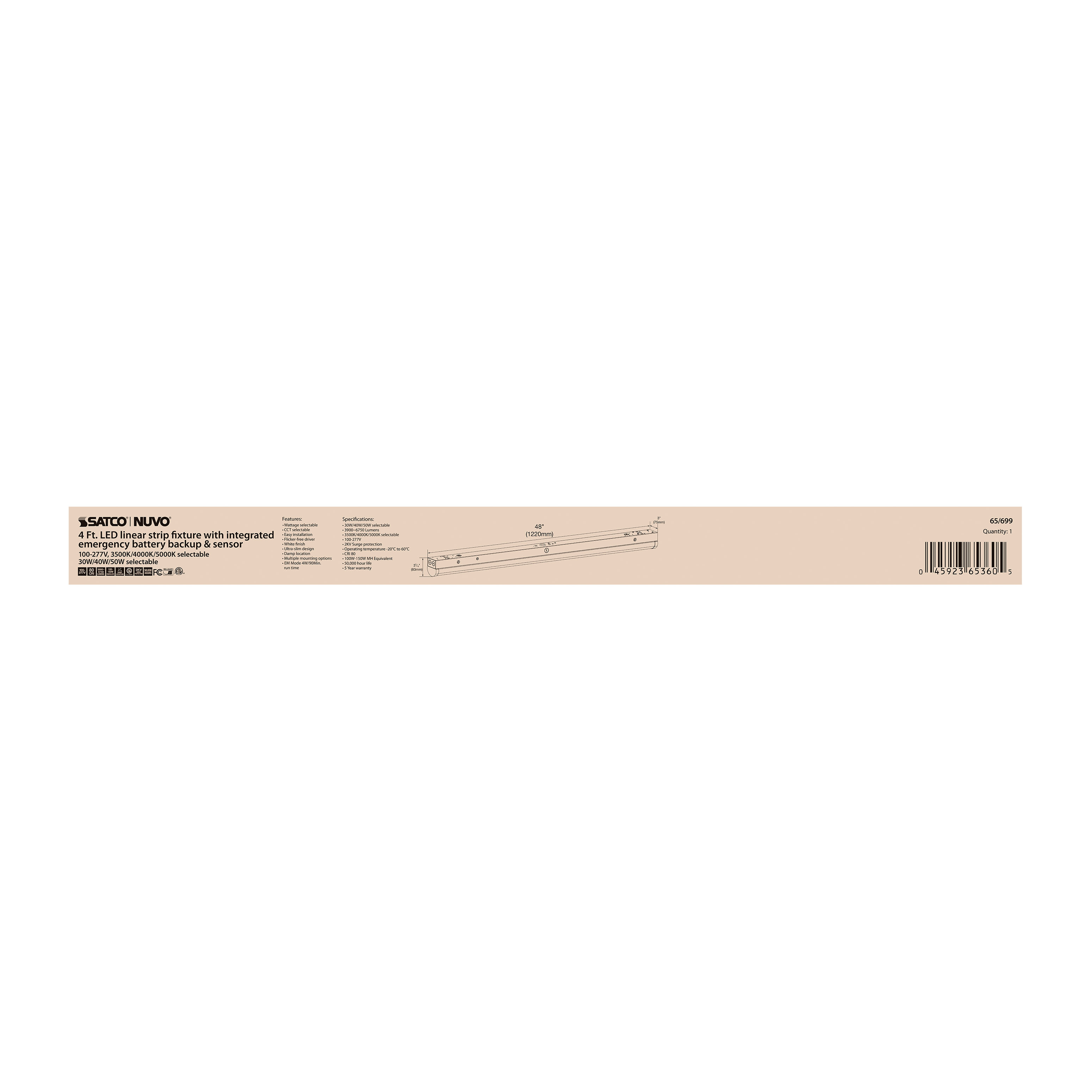 4' LINEAR STRIP W/ EM & SENSOR - 65-699