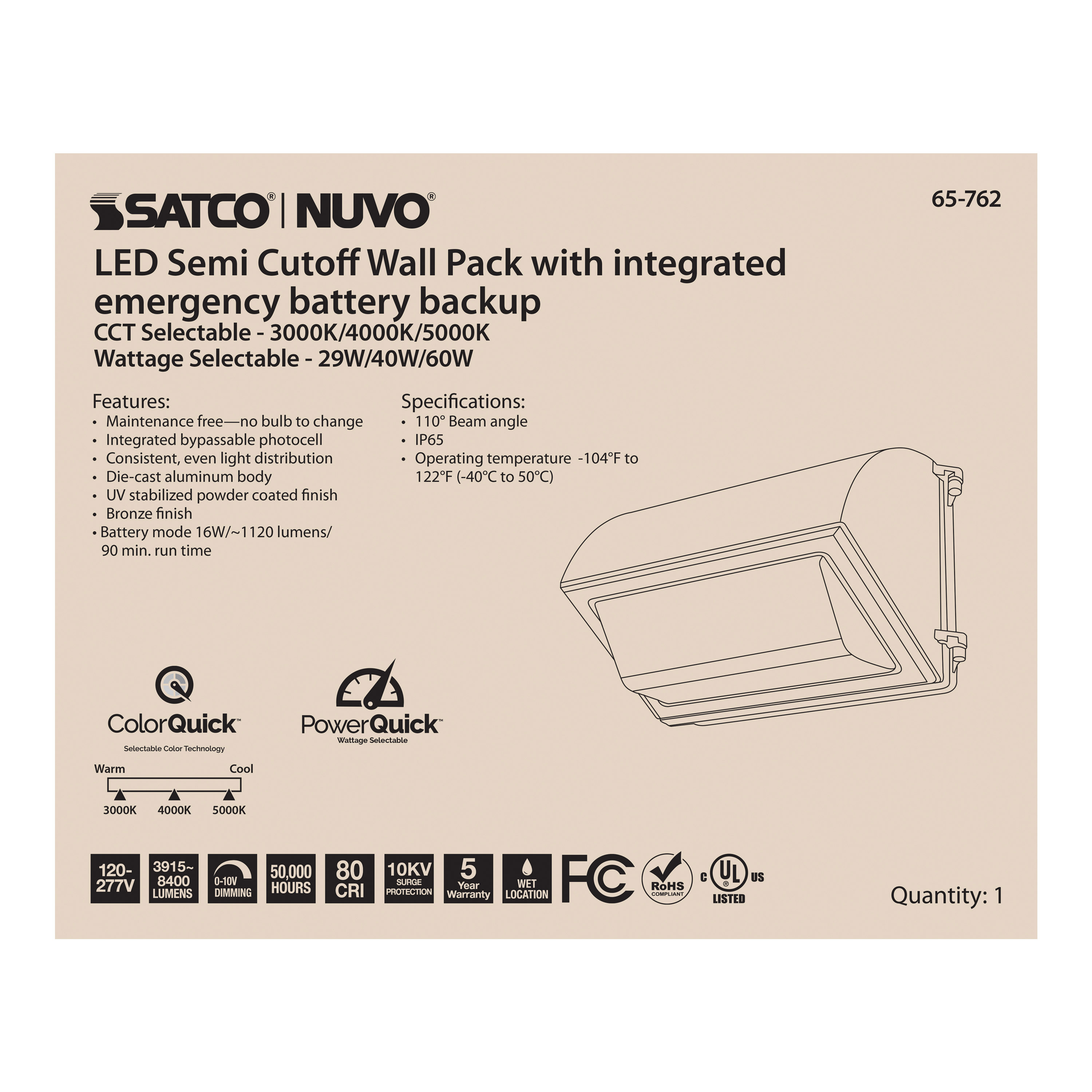 EM CUTOFF WALL PACK CCT&WATT - 65-762