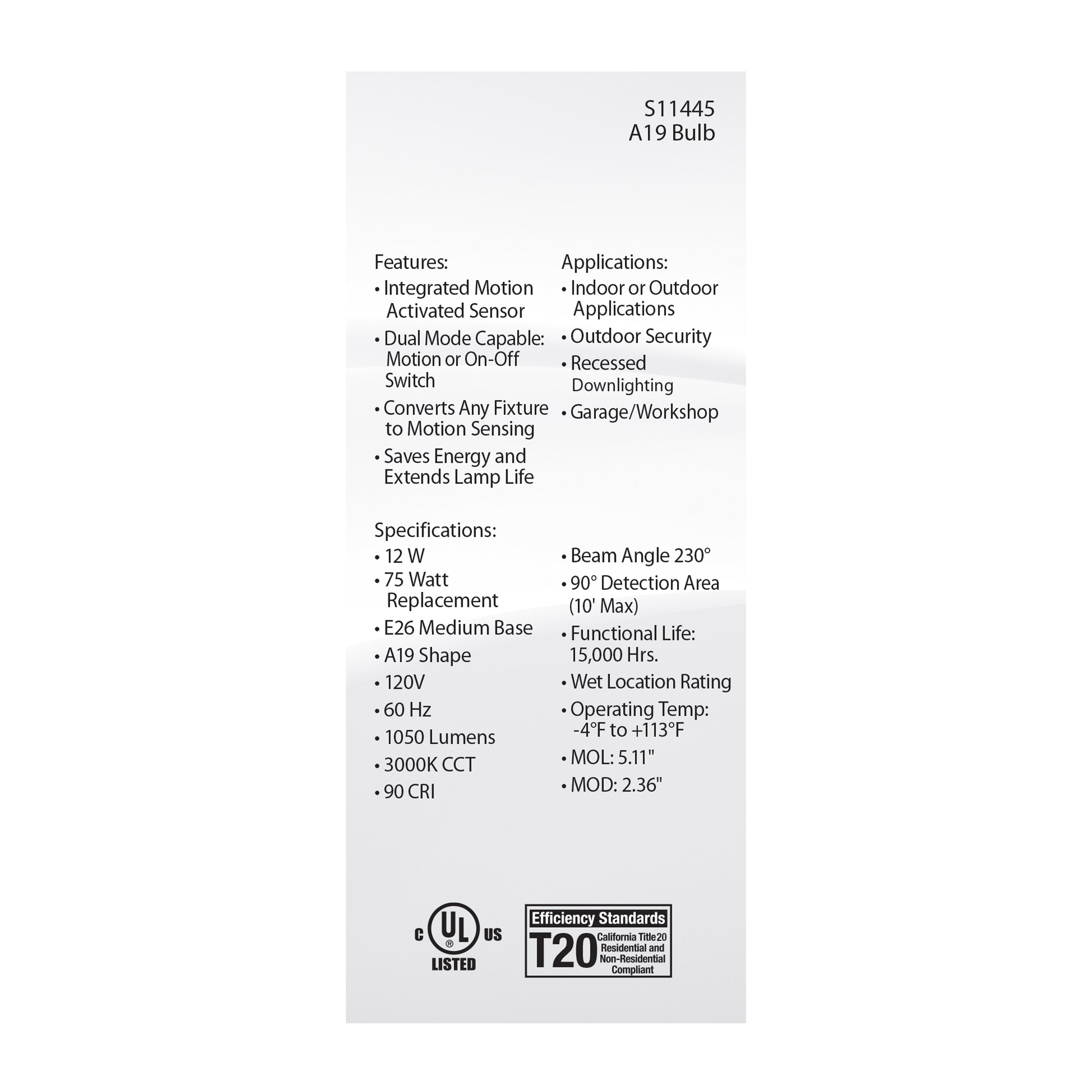 12A19/PIR/930/120V/ND - S11445