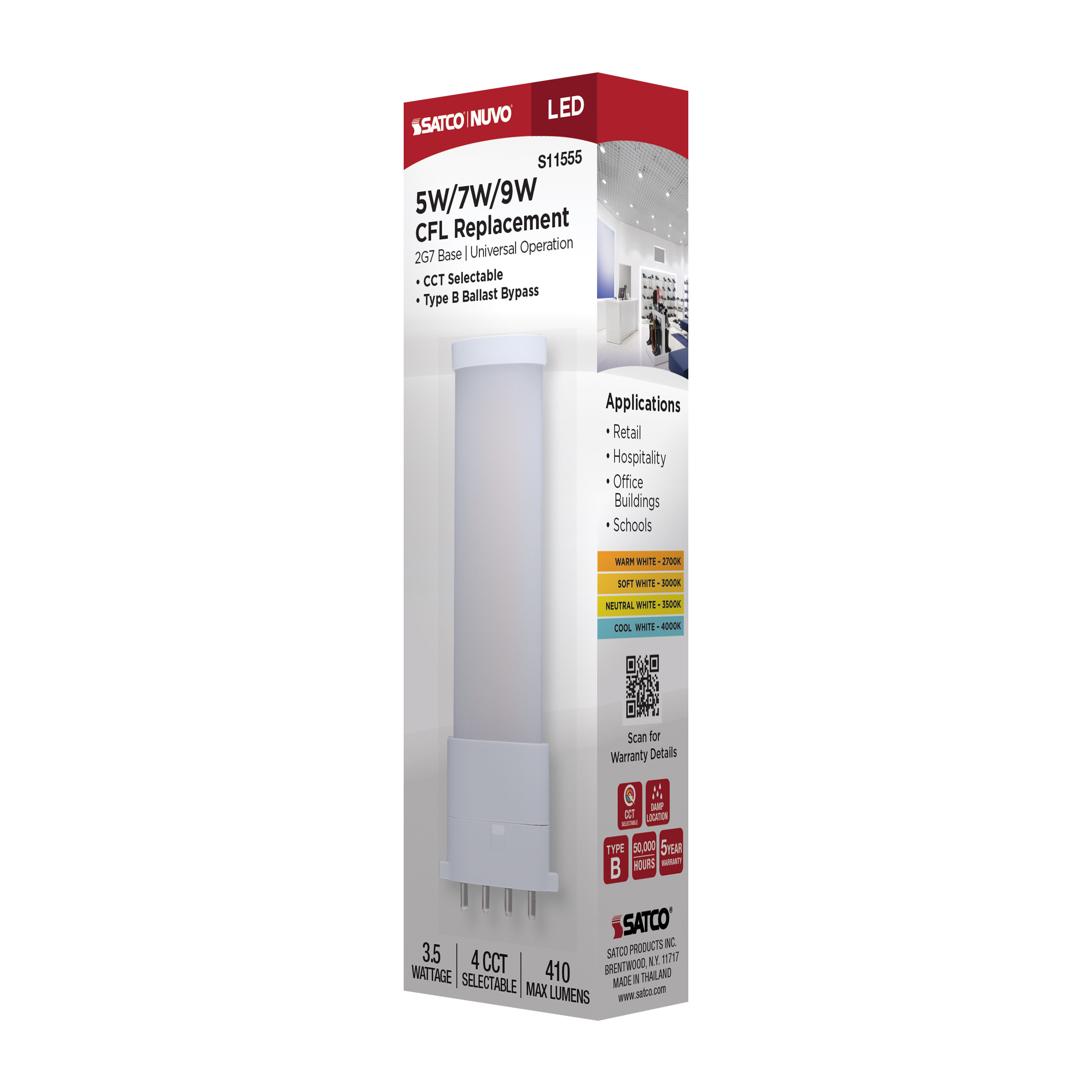 3.5W/LED/CFL/CCT/2G7/BP - S11555