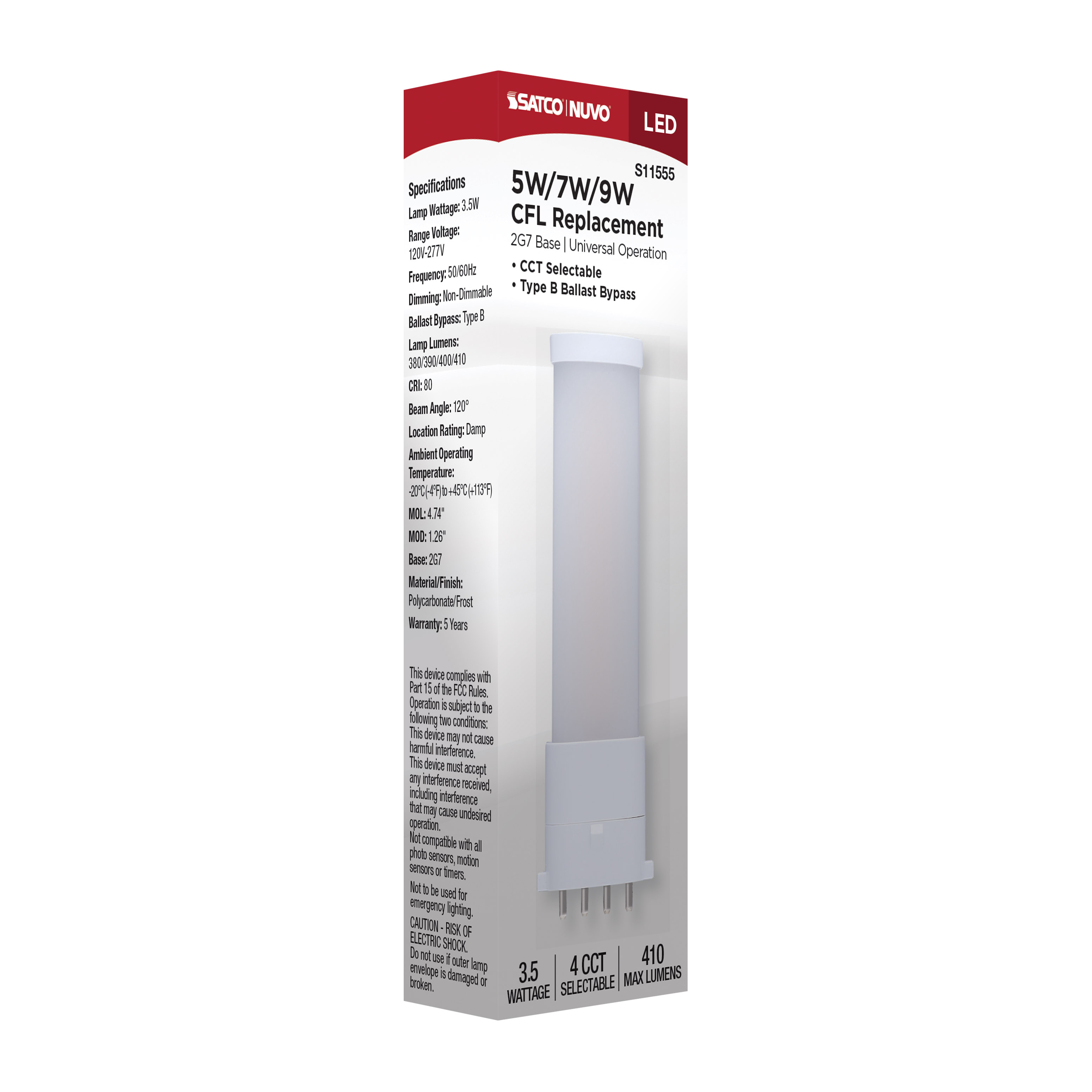 3.5W/LED/CFL/CCT/2G7/BP - S11555