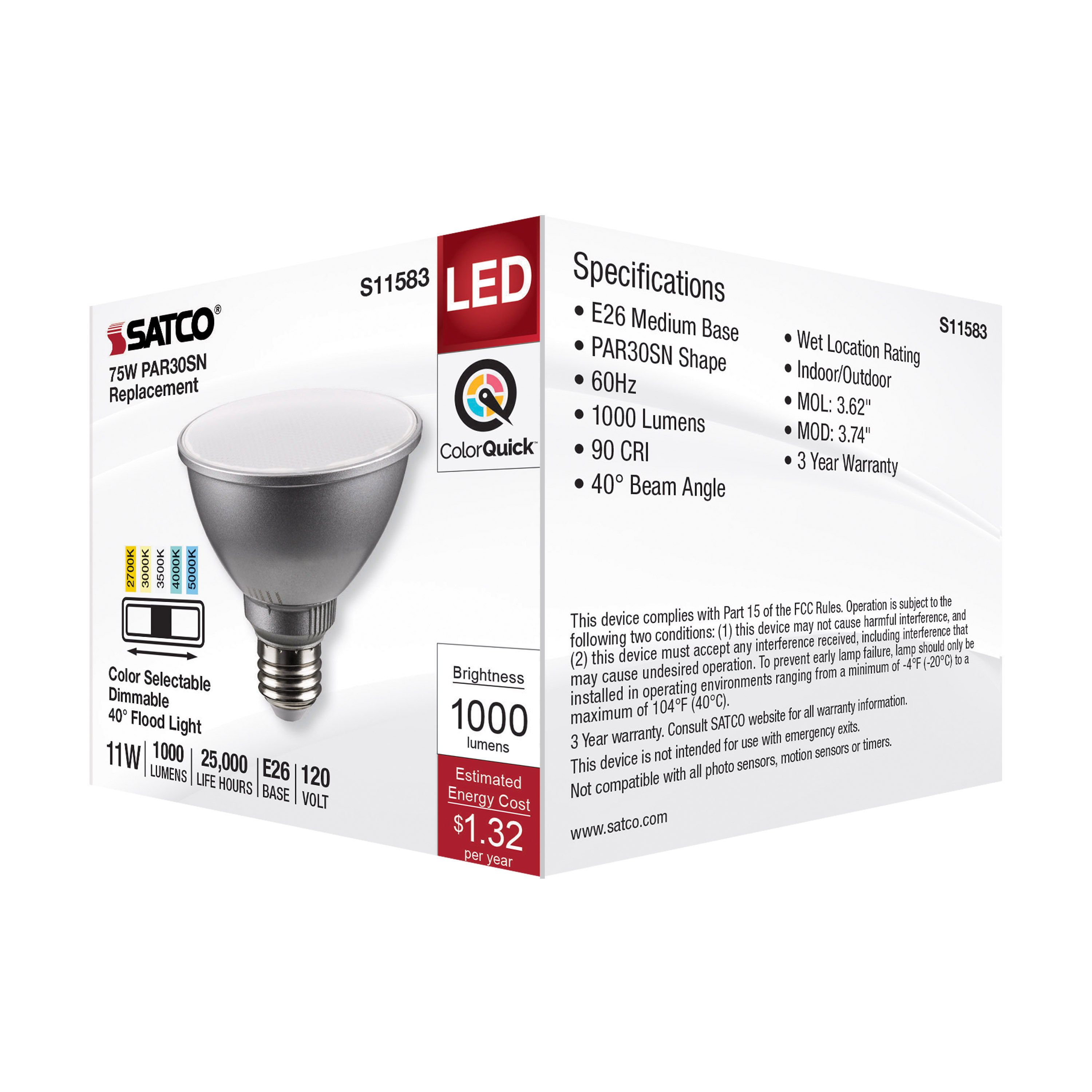 11PAR30SN/LED/5CCT/FL/120V - S11583