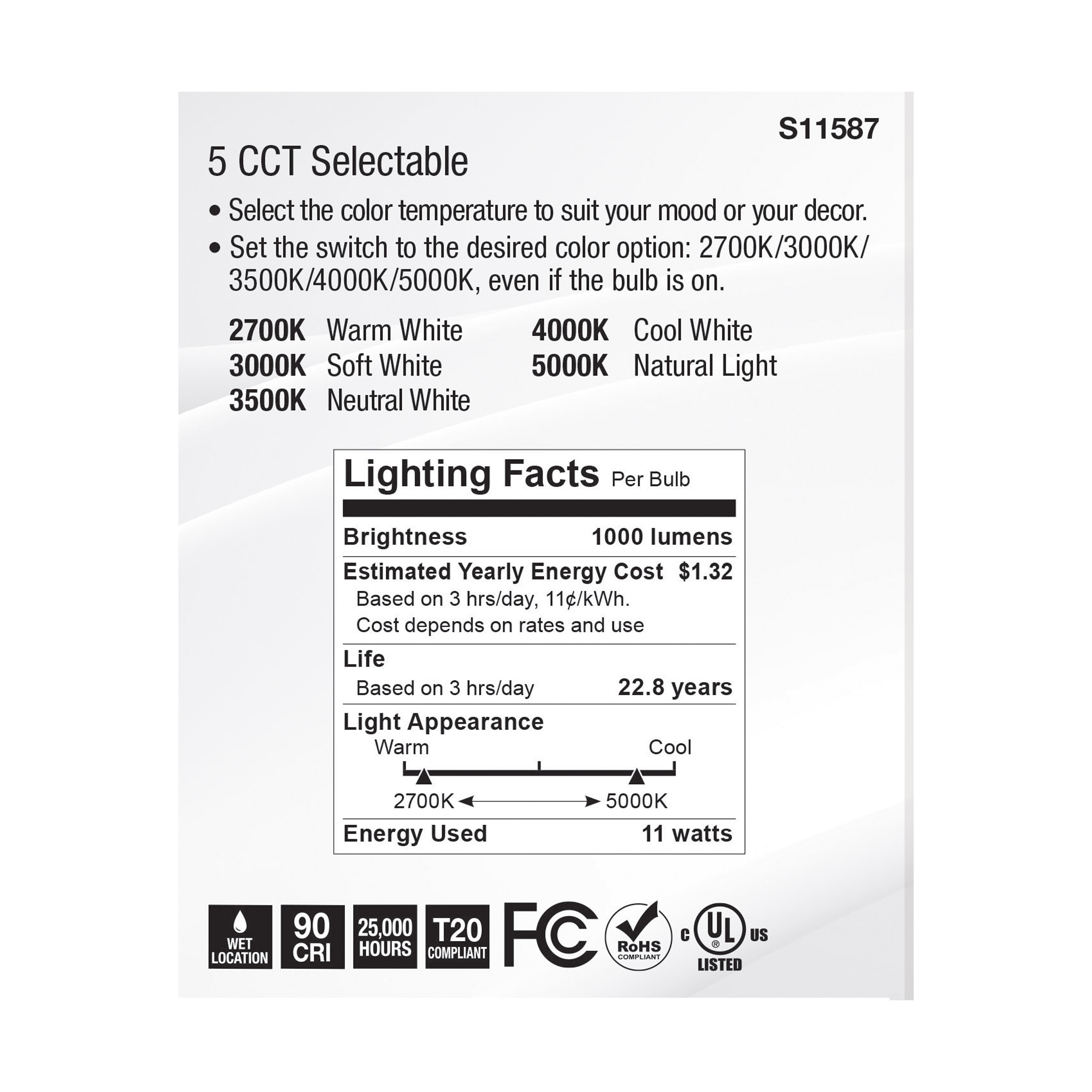11PAR30LN/LED/5CCT/WFL/120V - S11587