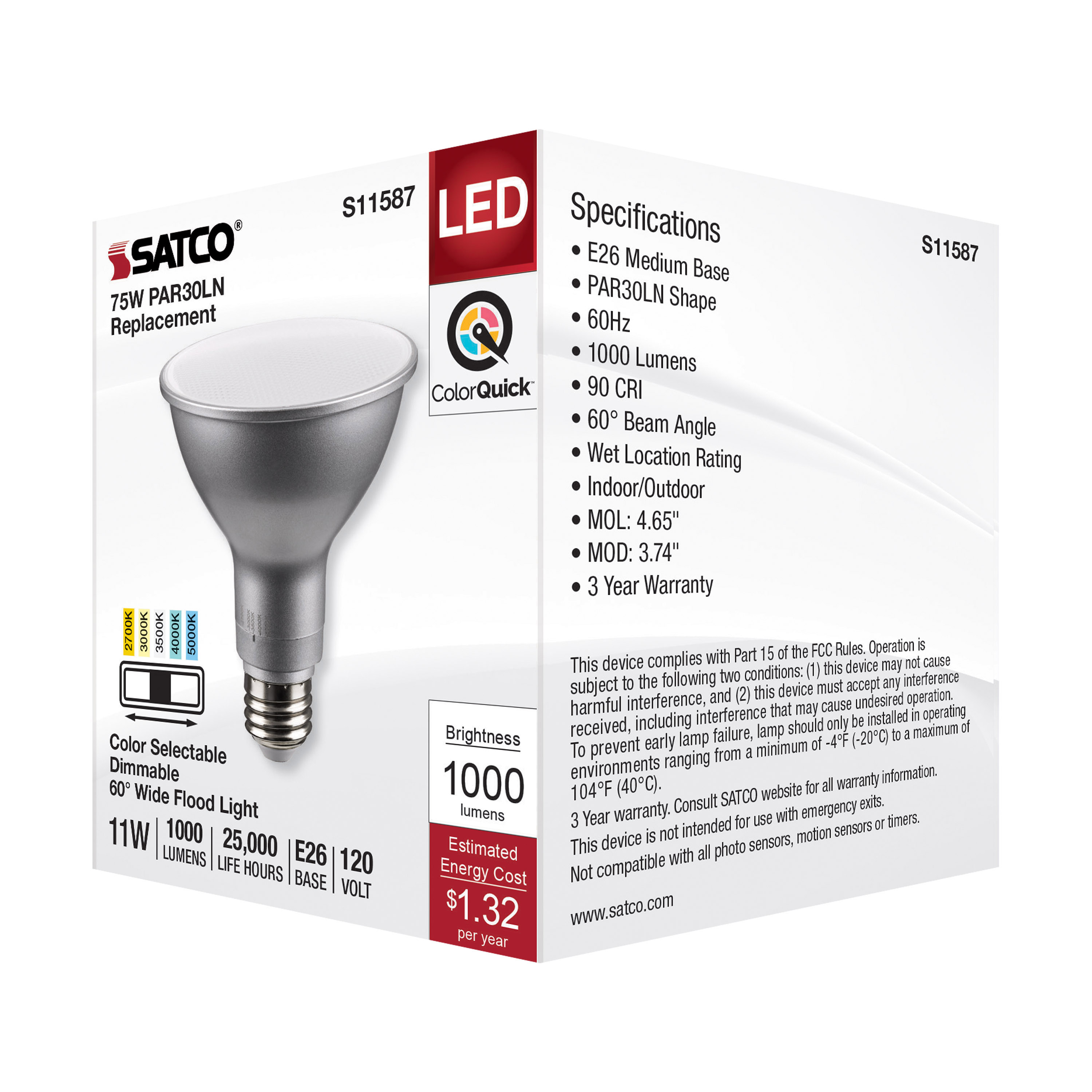 11PAR30LN/LED/5CCT/WFL/120V - S11587