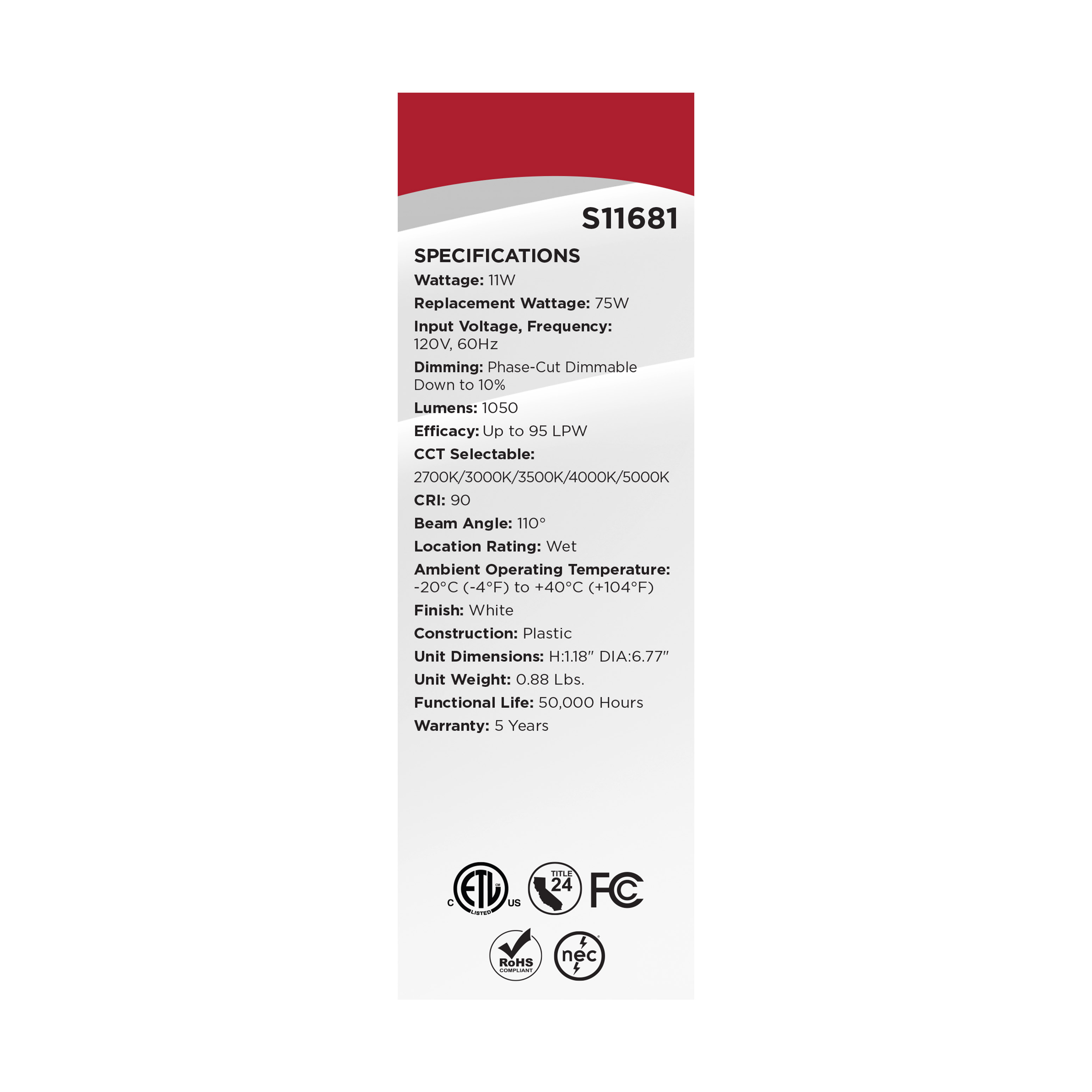 11WLED/DW/6/CCT/RND/FL/RD - S11681