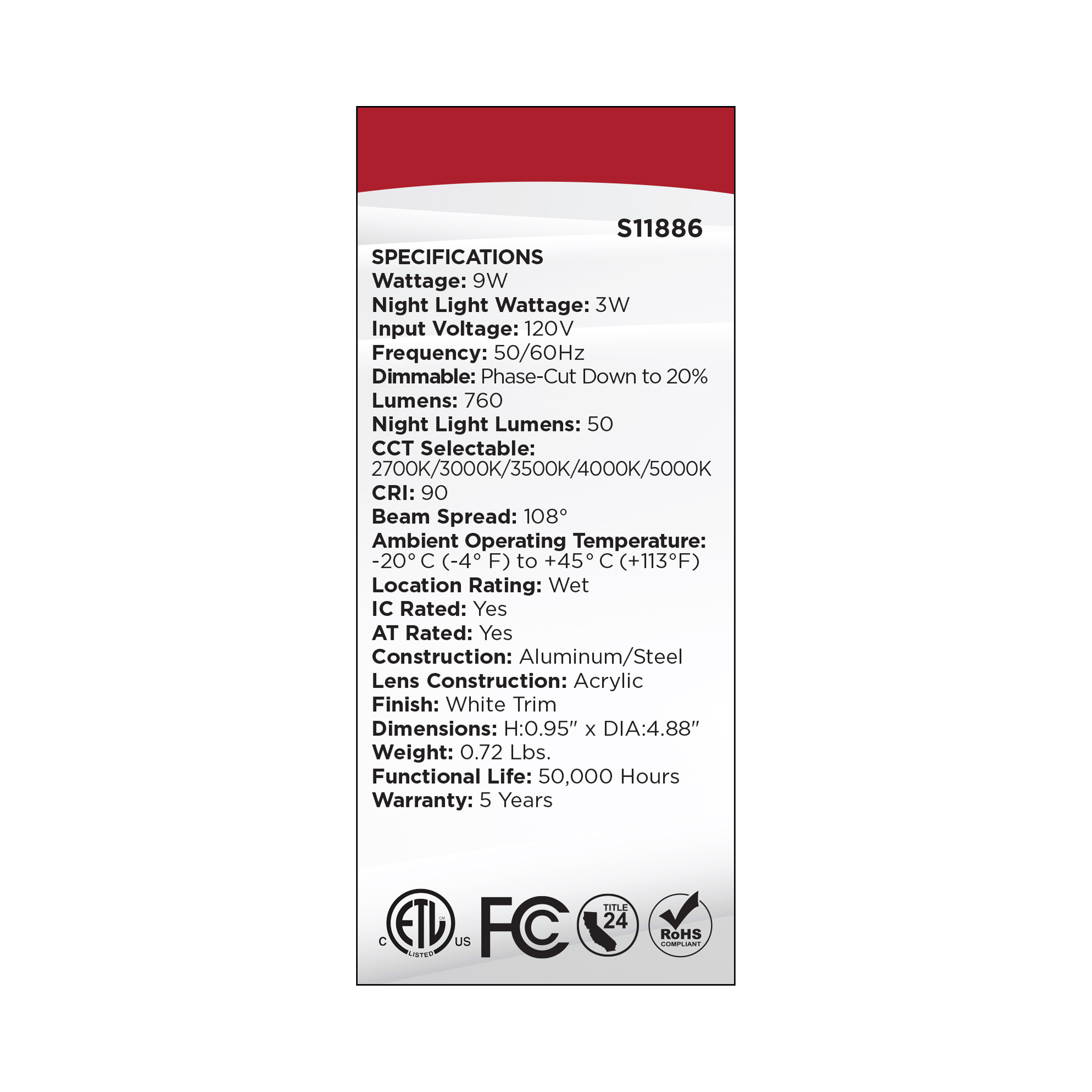 9WLED/DW/4/CCT-SEL/RND/RD/NL - S11886