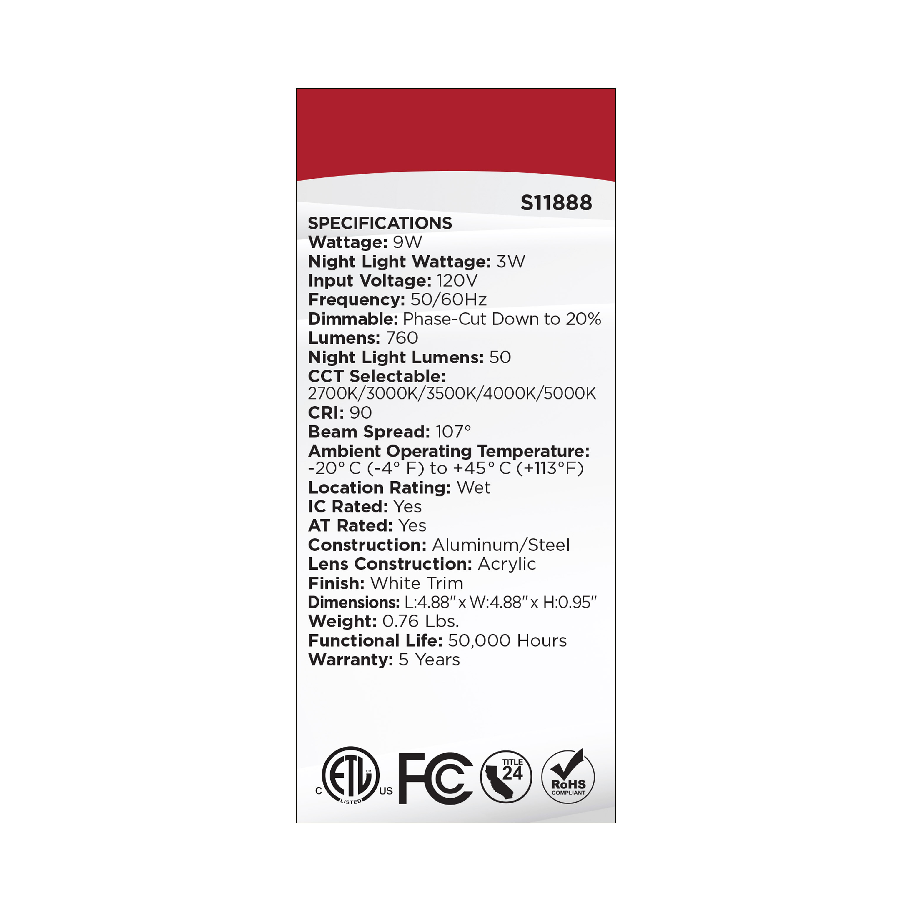 9WLED/DW/4/CCT-SEL/SQ/RD/NL - S11888