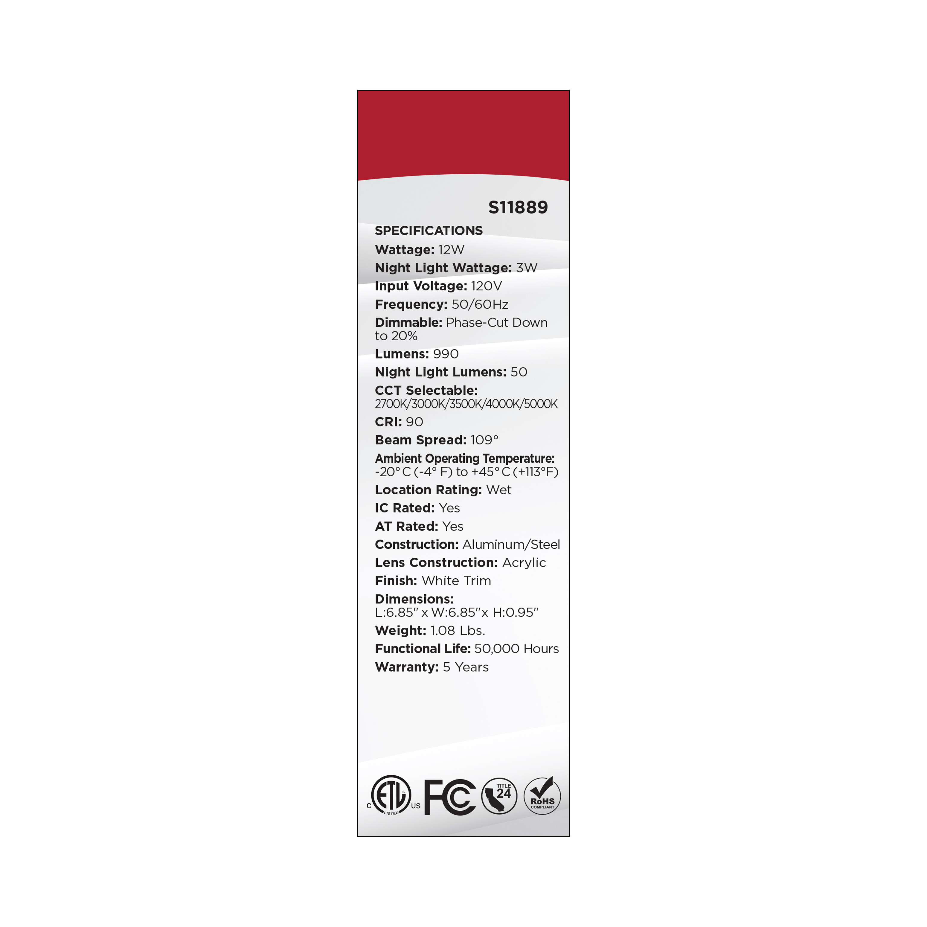 12WLED/DW/6/CCT-SEL/SQ/RD/NL - S11889
