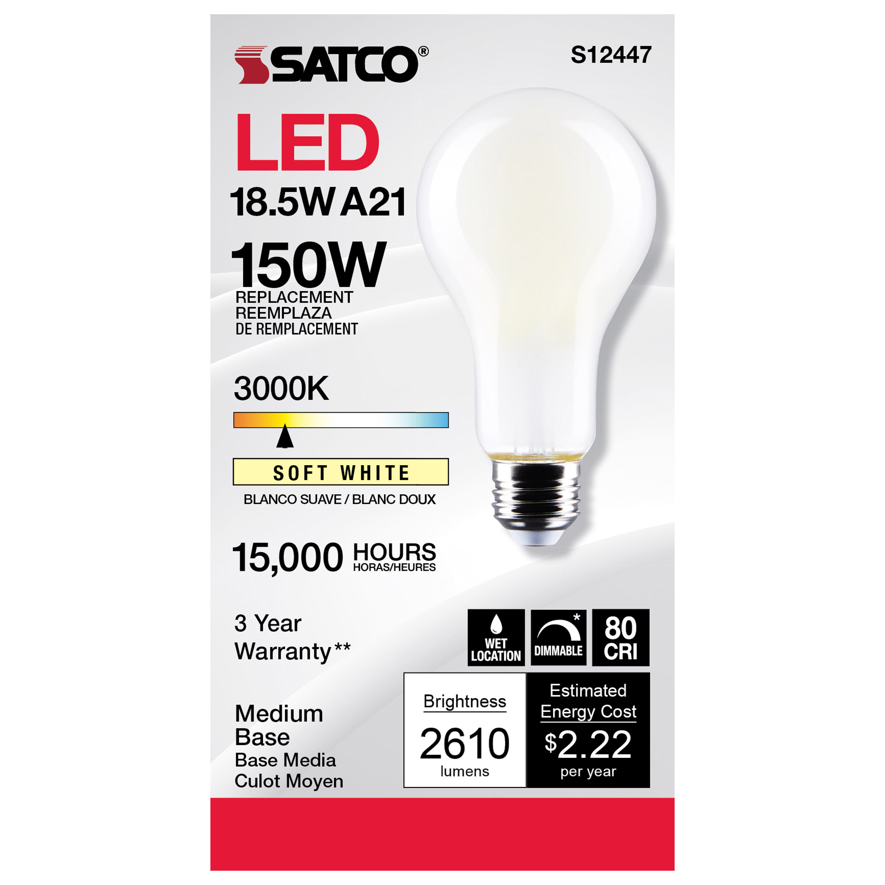 18.5A21/FR/LED/E26/830/120V - S12447