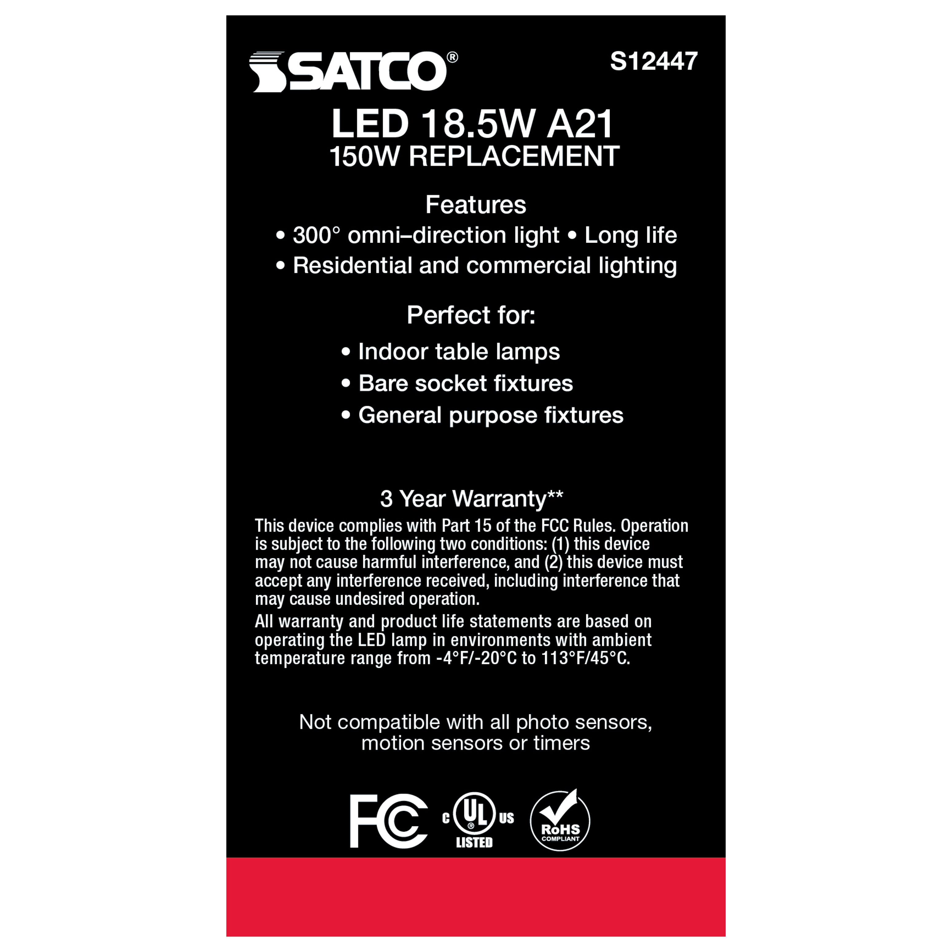 18.5A21/FR/LED/E26/830/120V - S12447