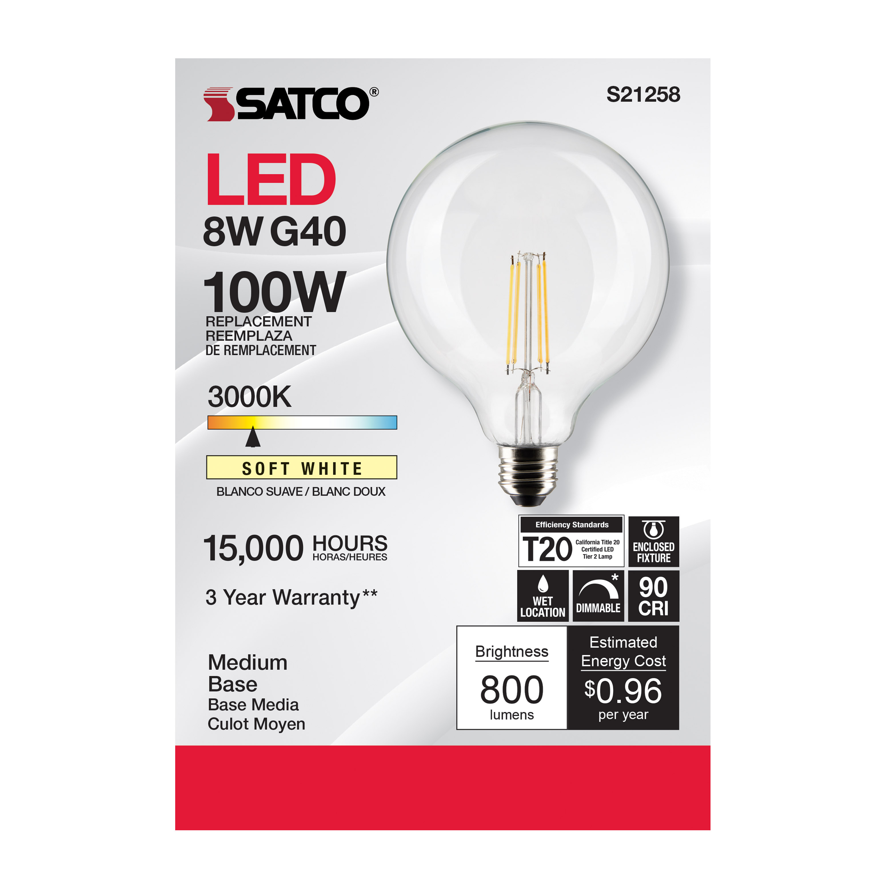 8G40/CL/LED/E26/930/120V - S21258