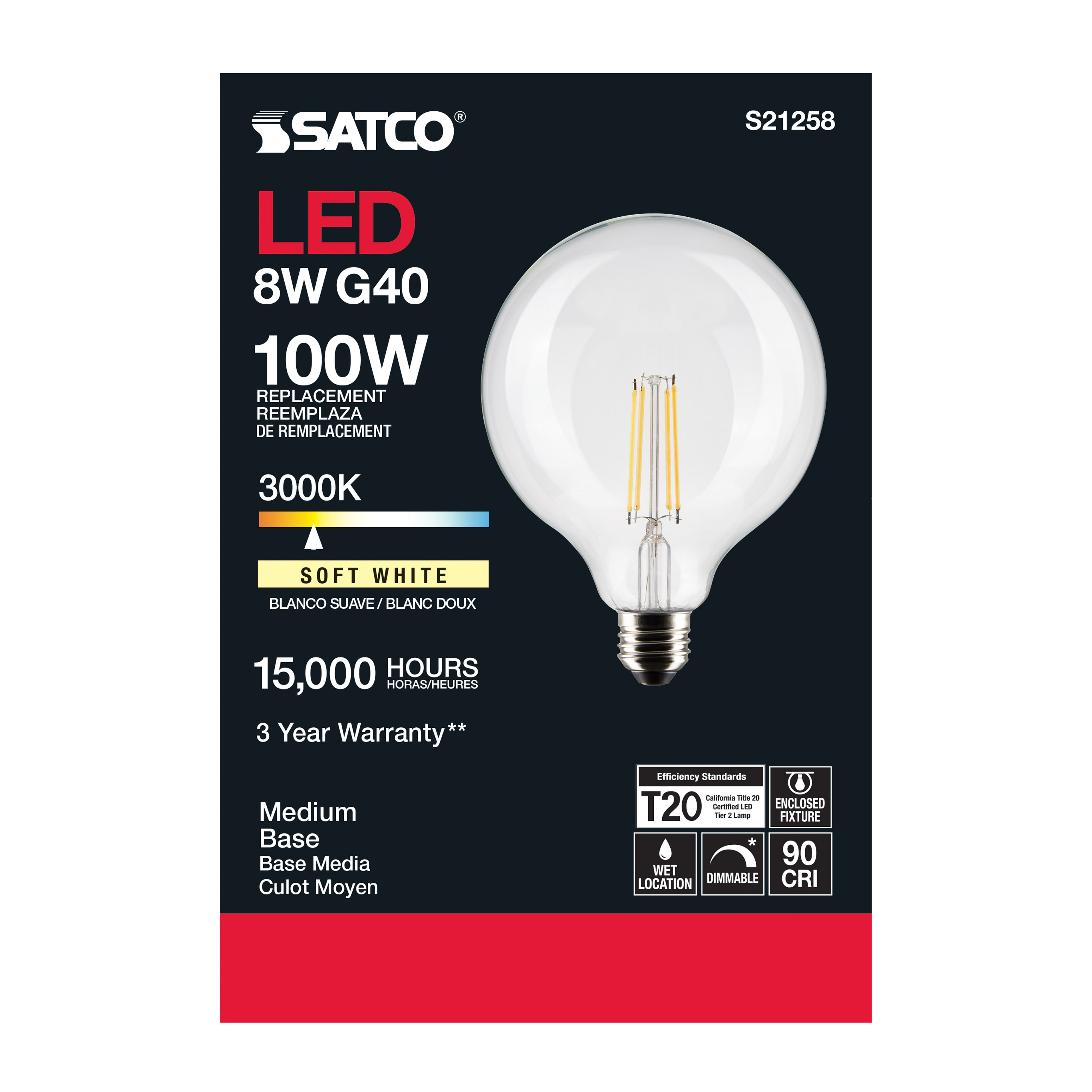 8G40/CL/LED/E26/930/120V - S21258