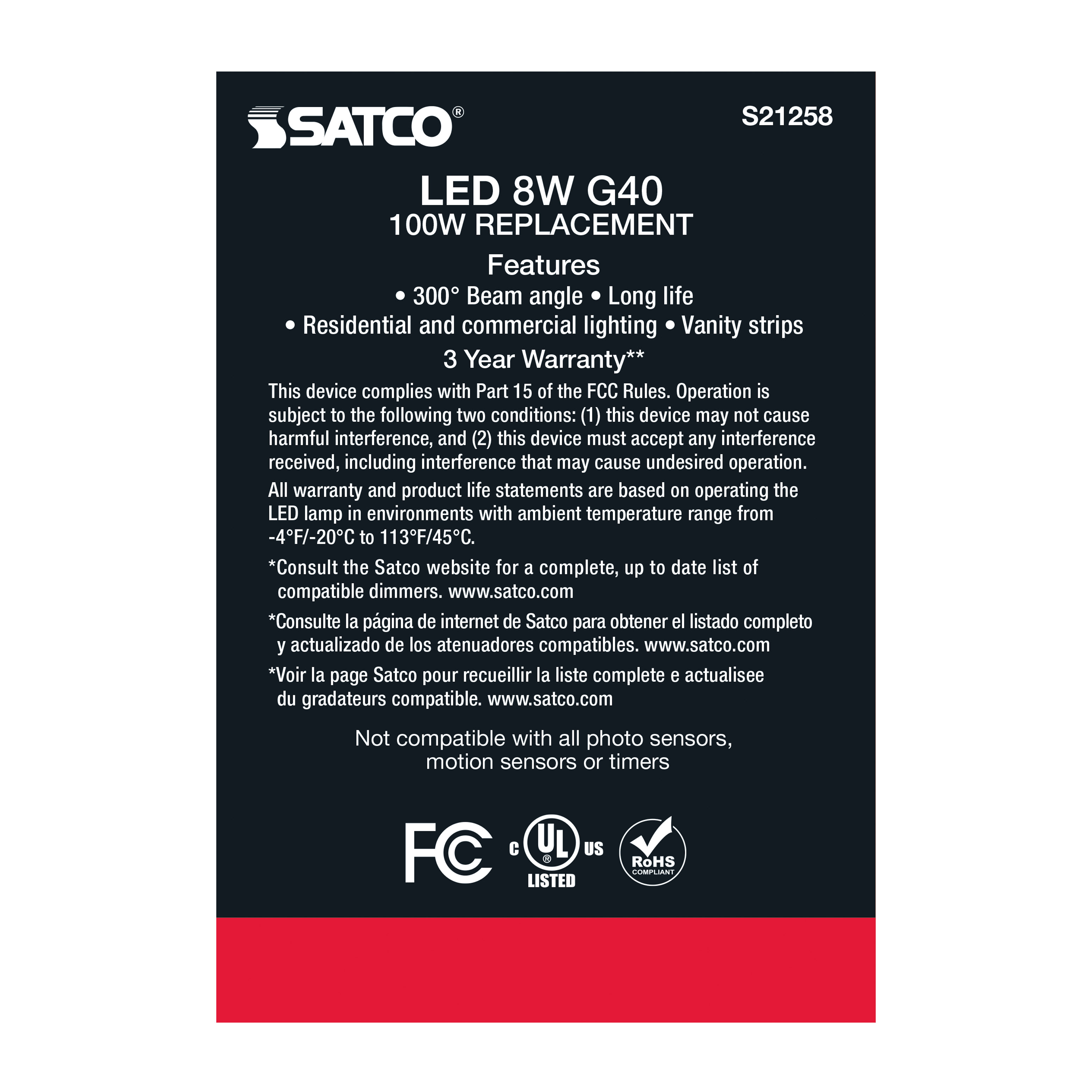 8G40/CL/LED/E26/930/120V - S21258