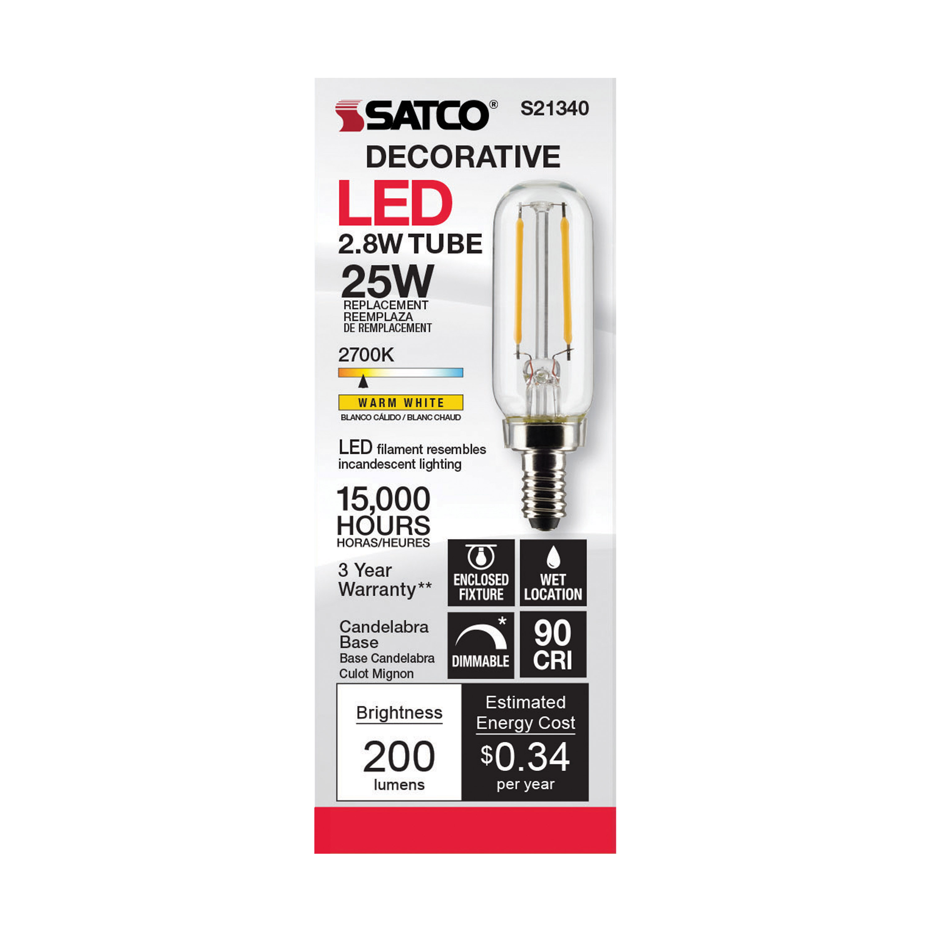 2.8T6/LED/CL/927/120V/E12 - S21340