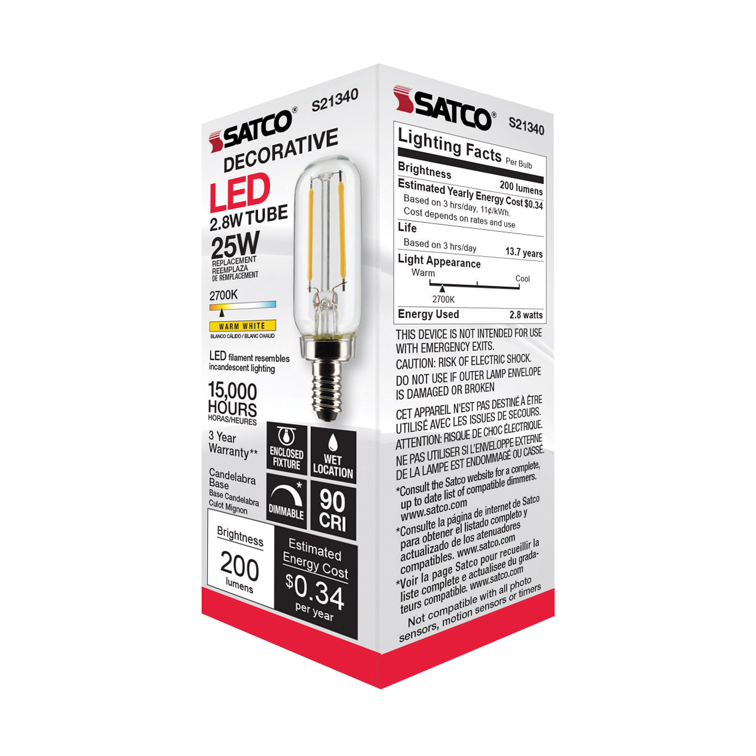 2.8T6/LED/CL/927/120V/E12 - S21340
