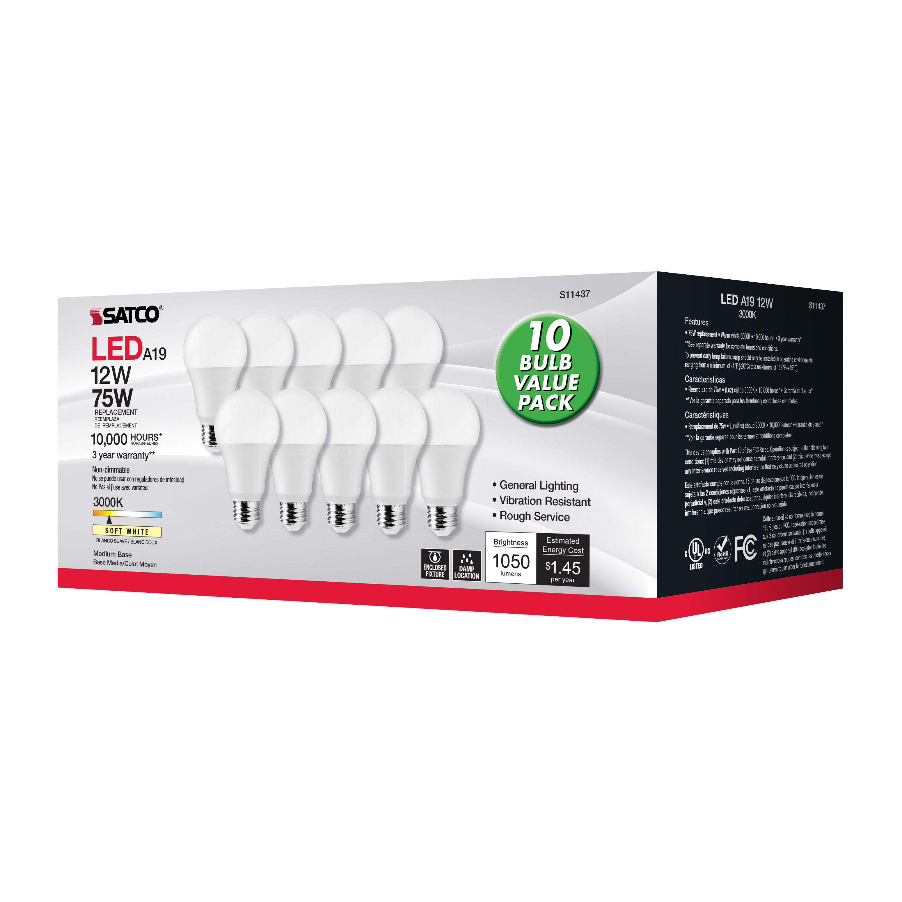 12A19/LED/E26/830/120V/10PK - S11437