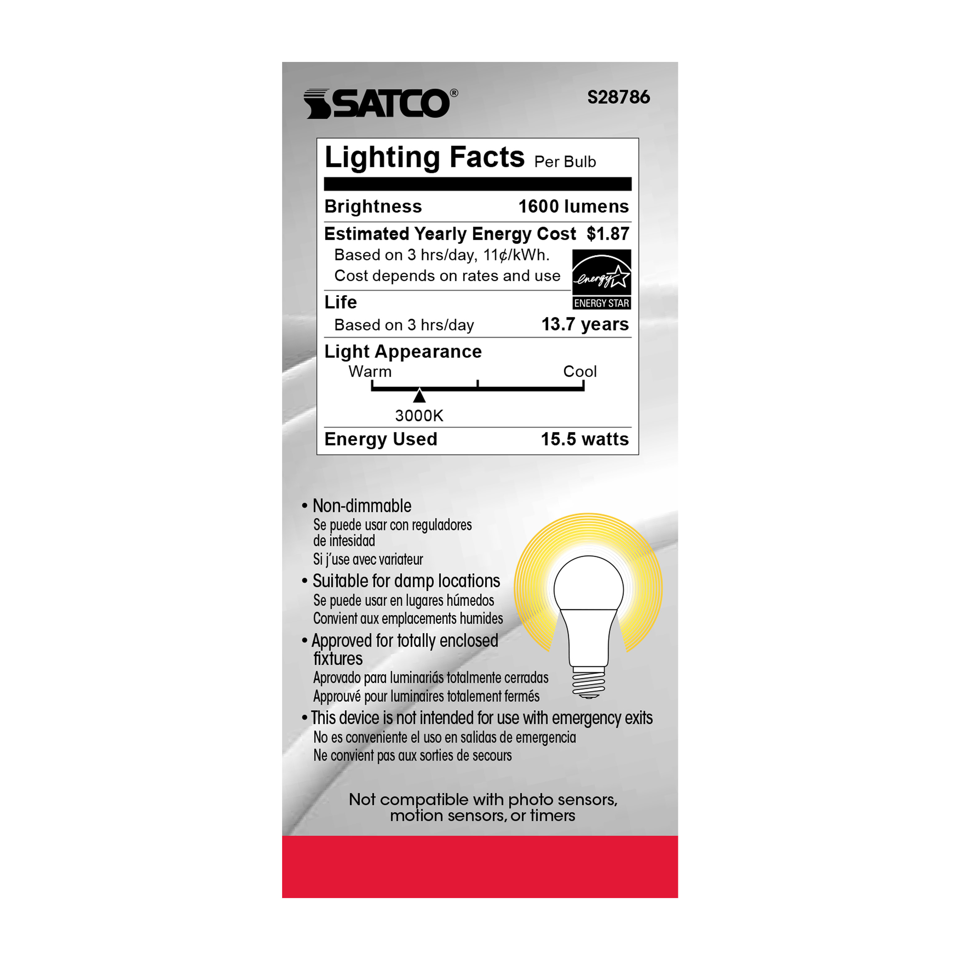 15.5A19/LED/30K/ND/120V - S28786