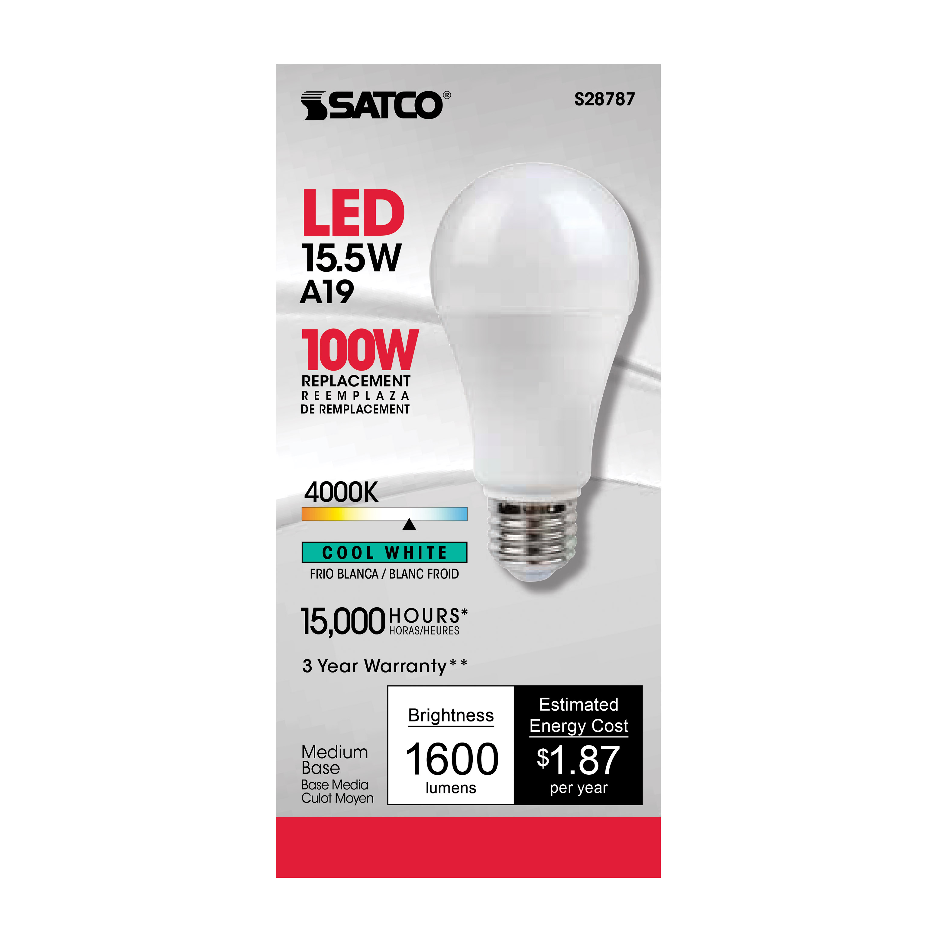 15.5A19/LED/40K/ND/120V - S28787
