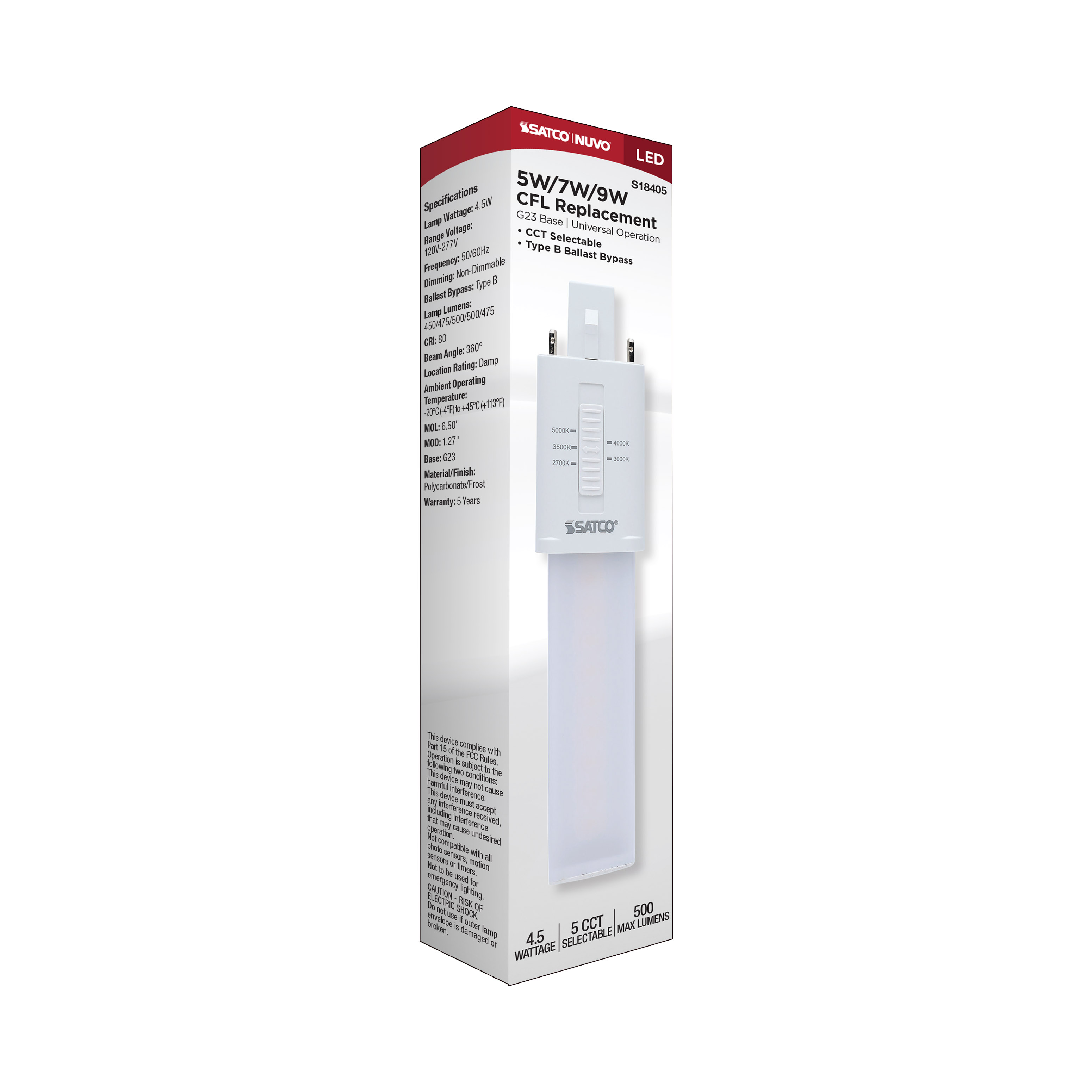 4.5W/LED/CFL/5CCT/G23/BP - S18405