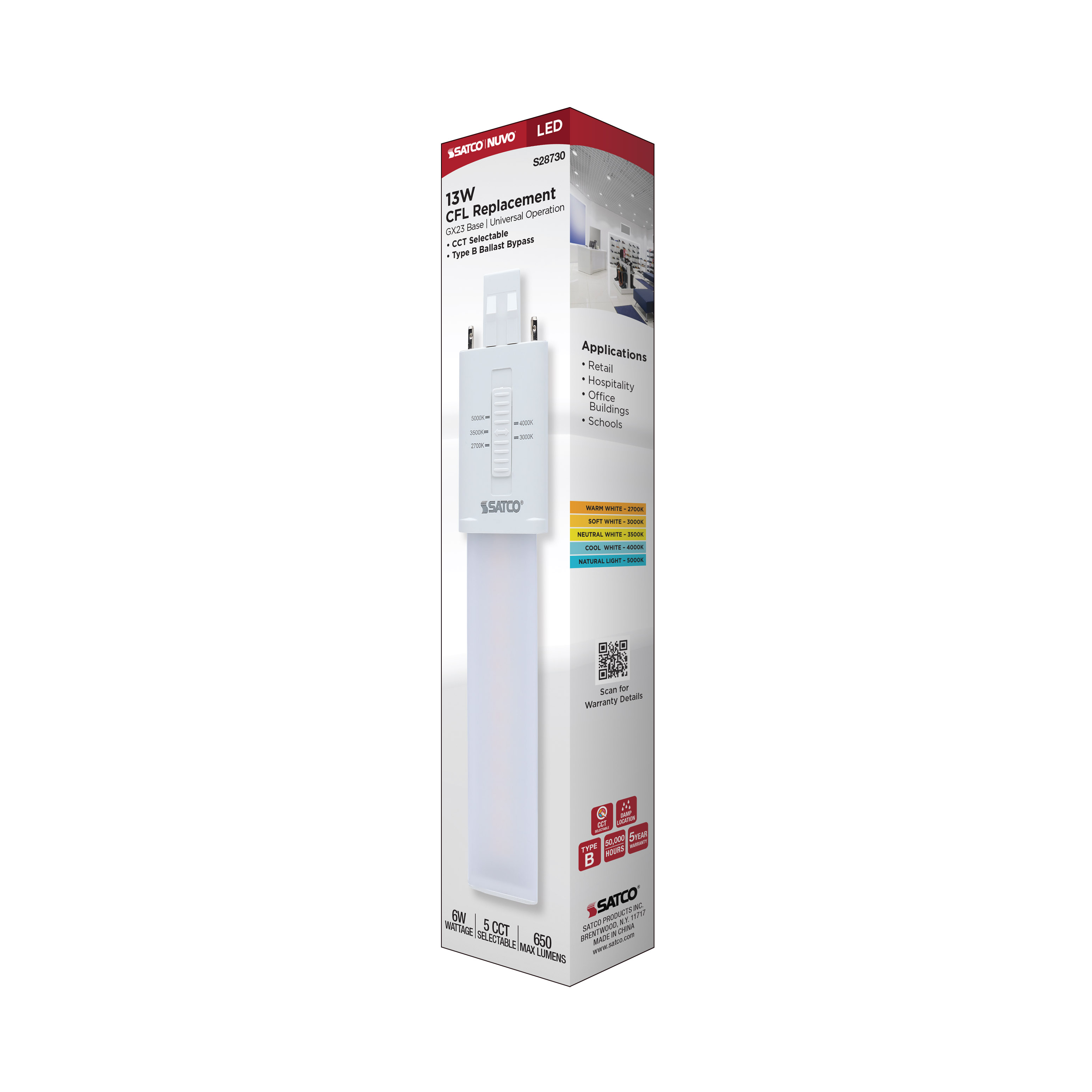 6W/LED/CFL/5CCT/GX23/BP - S28730
