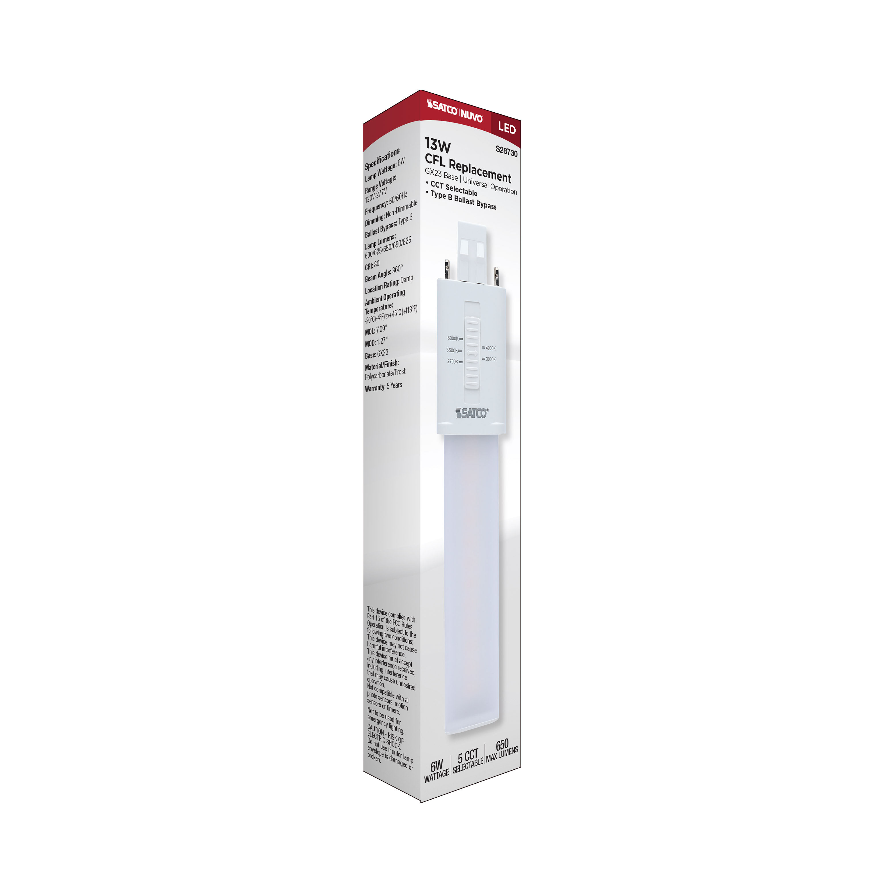 6W/LED/CFL/5CCT/GX23/BP - S28730