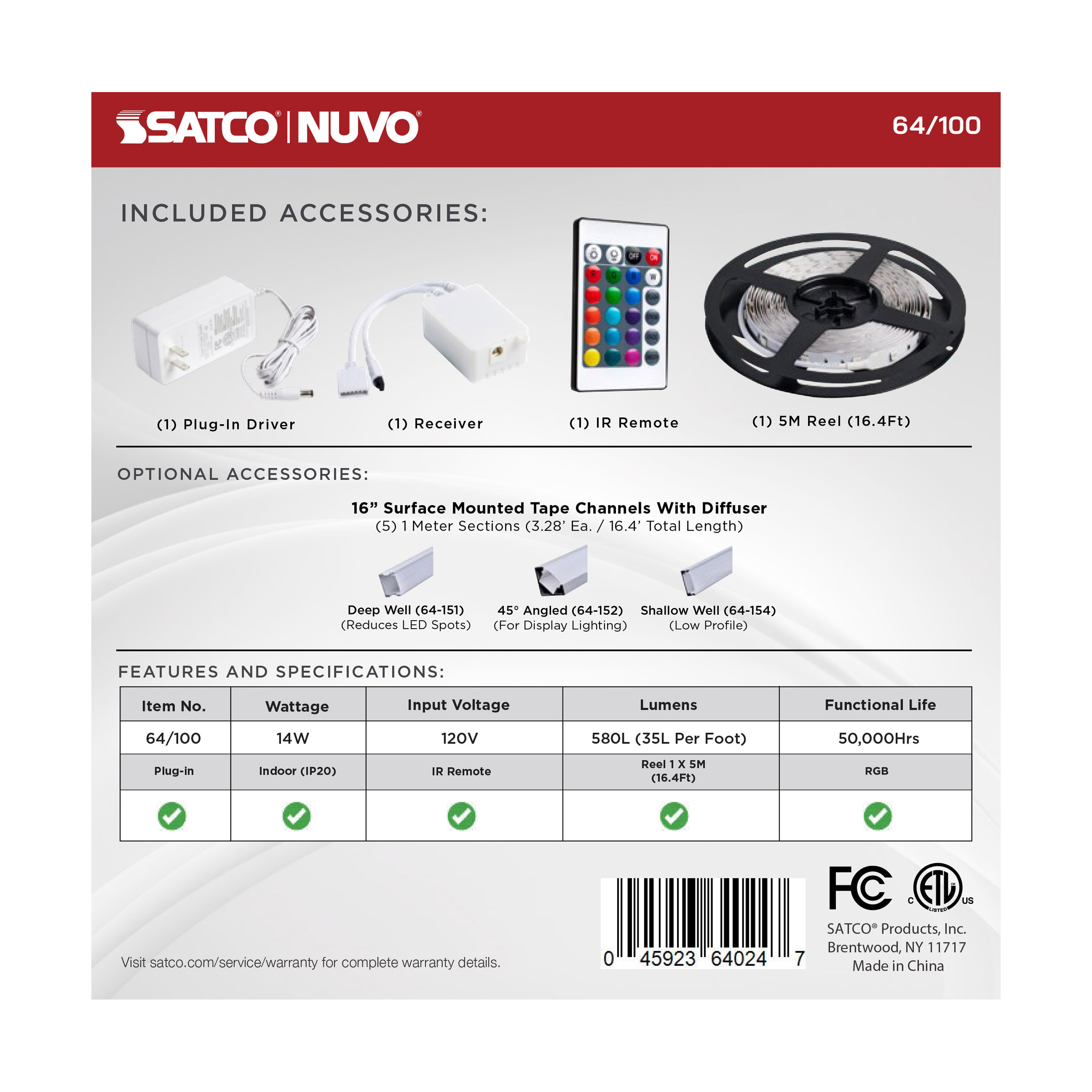 TAPE/RGB/IP20/PLUG/16' - 64-100
