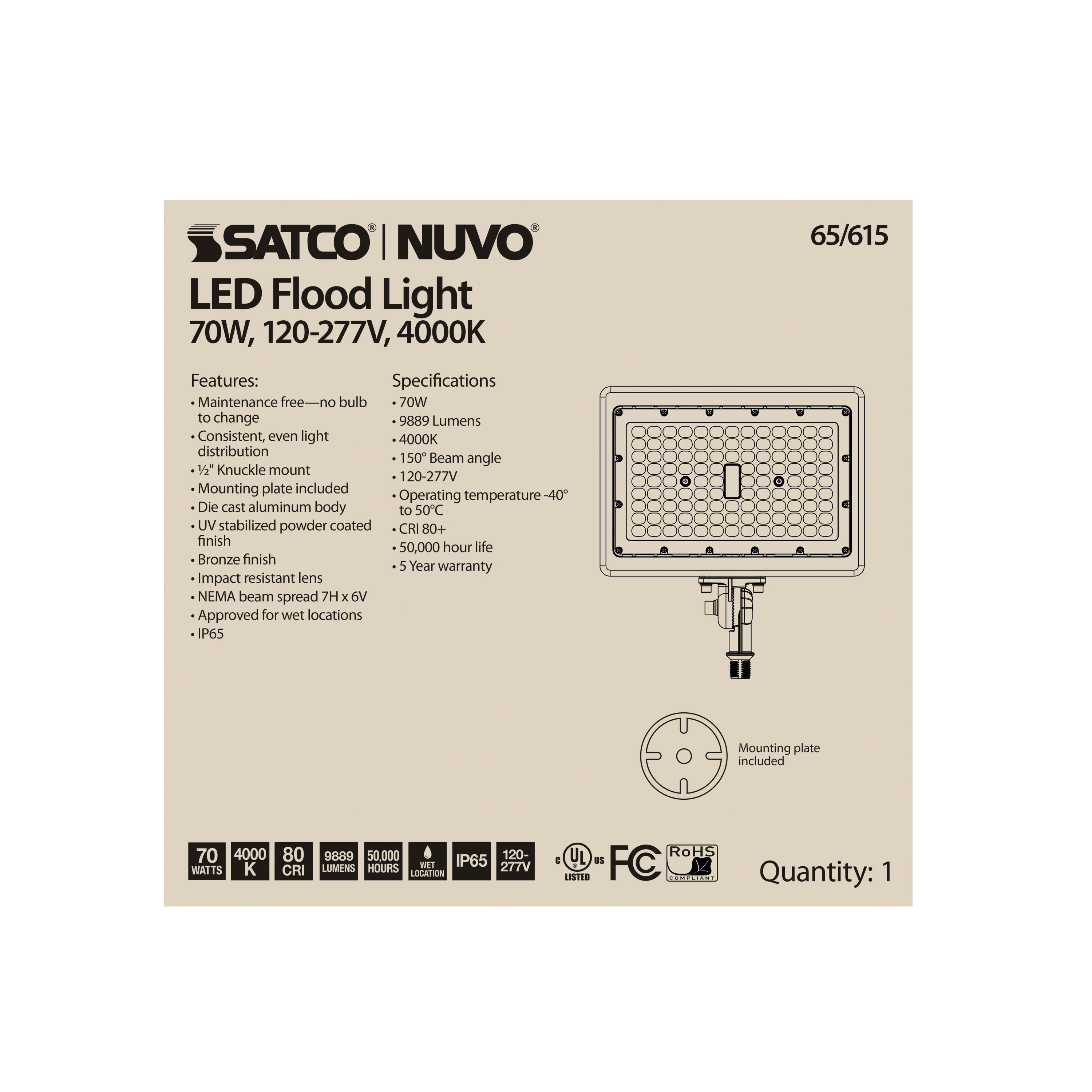 LED FLOOD 70W 4000K - 65-615