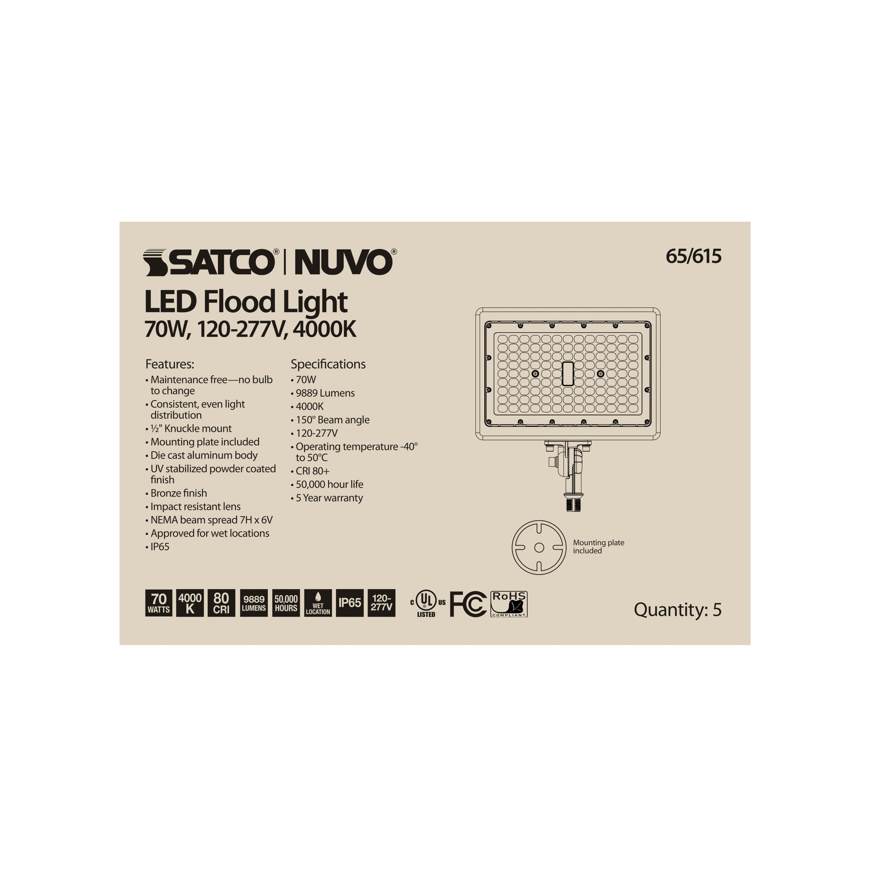 LED FLOOD 70W 4000K - 65-615