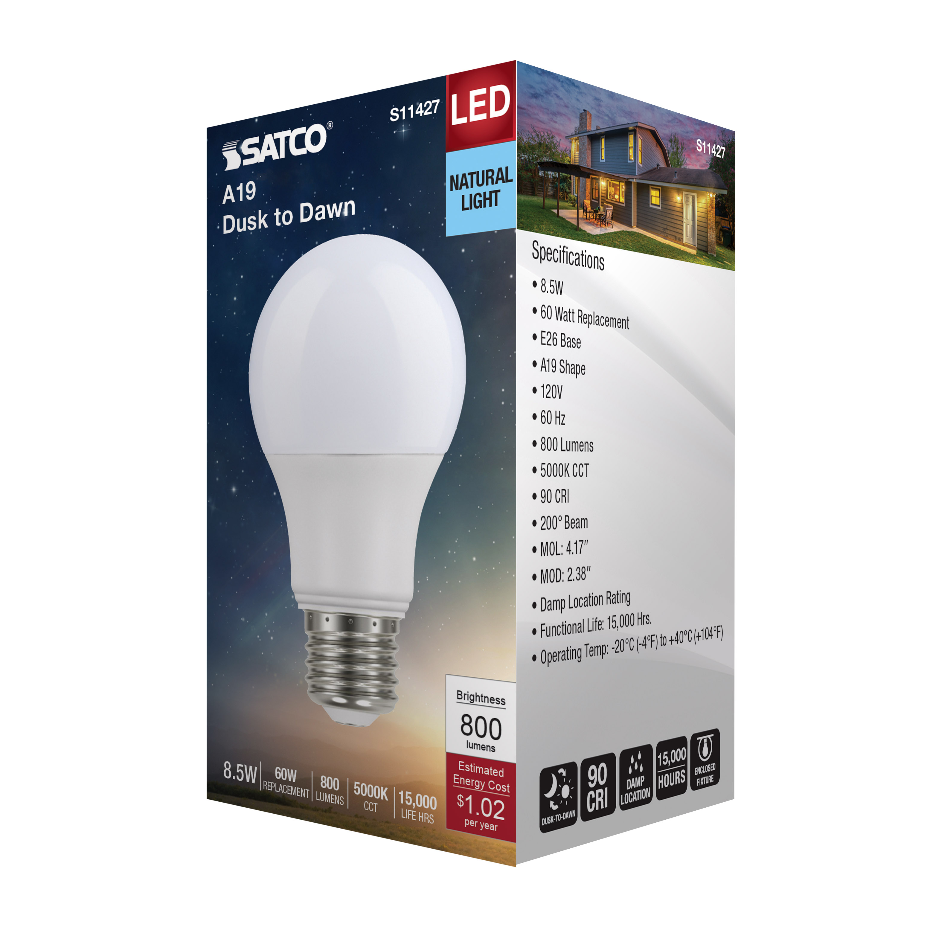 8.5A19/DUSK/DAWN/LED/50K - S11427