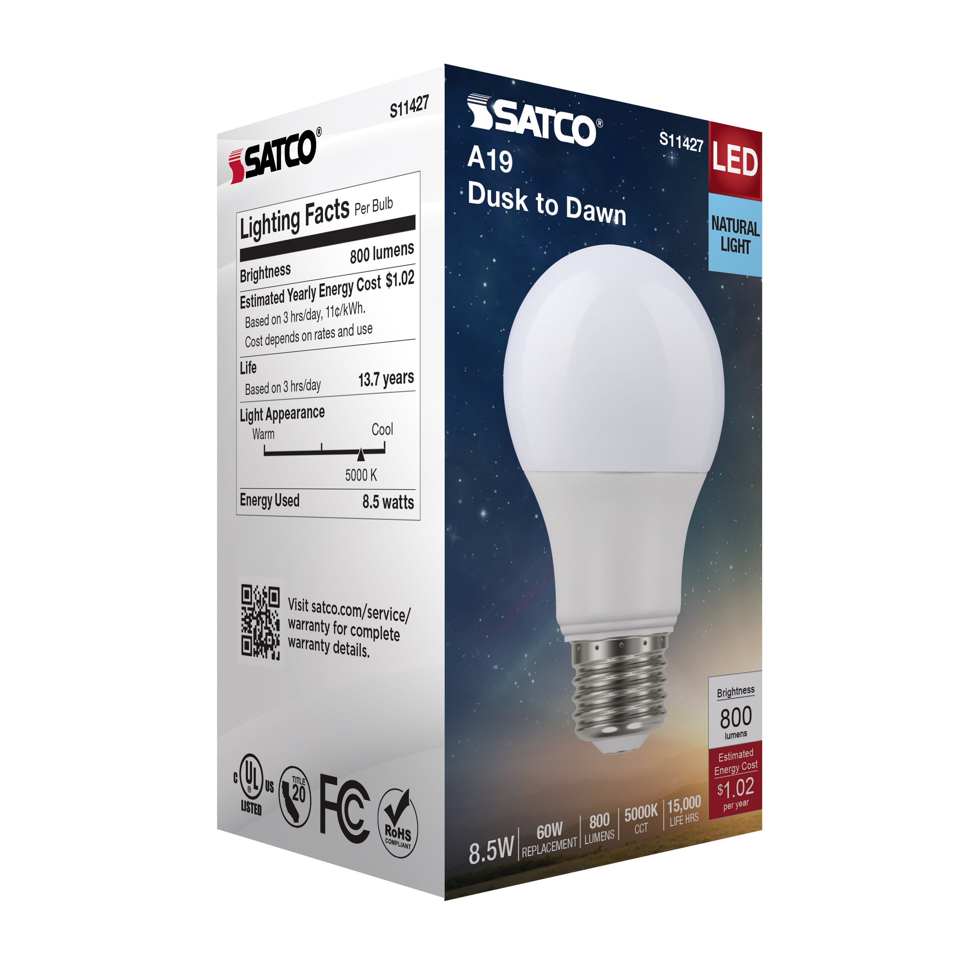 8.5A19/DUSK/DAWN/LED/50K - S11427