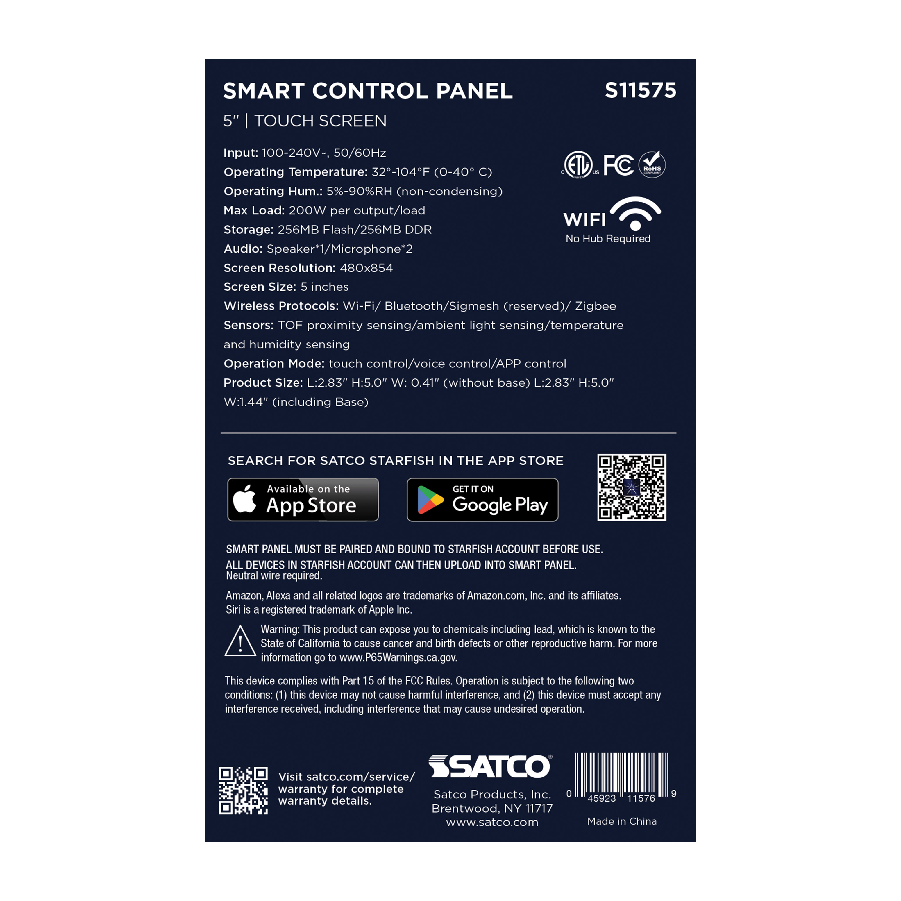 STARFISH 5" CONTROL PANEL - S11575